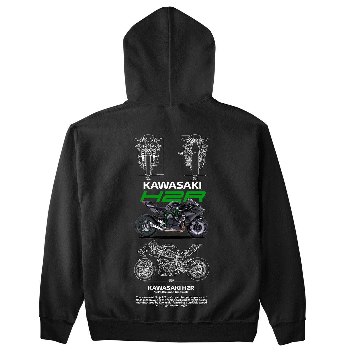Moletom Básico Com Capuz Unissex Kawasaki H2R-PRETO
