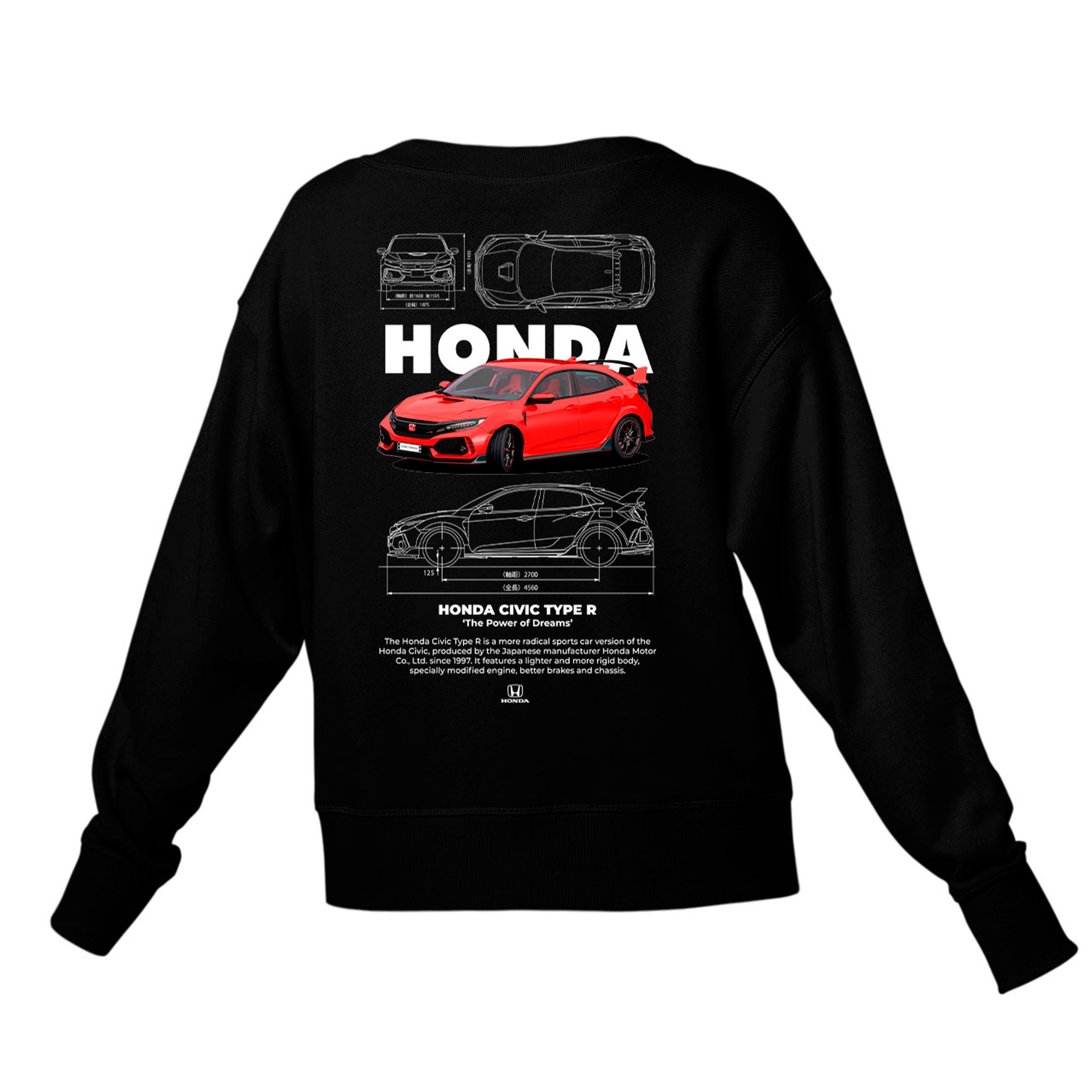 Moletom Gola Redonda Unissex Honda Civic TYPE R W-PRETO