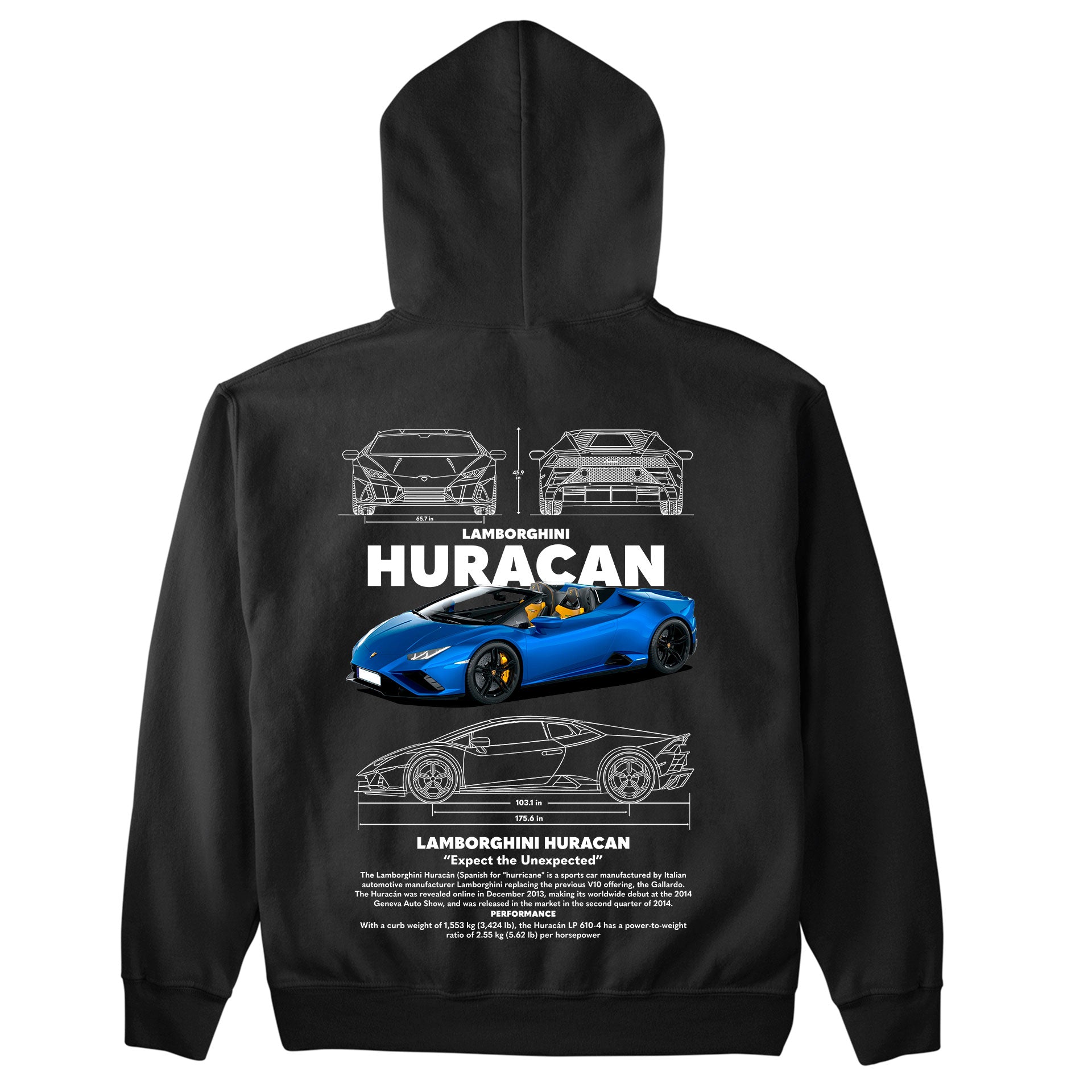 Moletom Básico Com Capuz Unissex Lamborghini Huracan W-PRETO