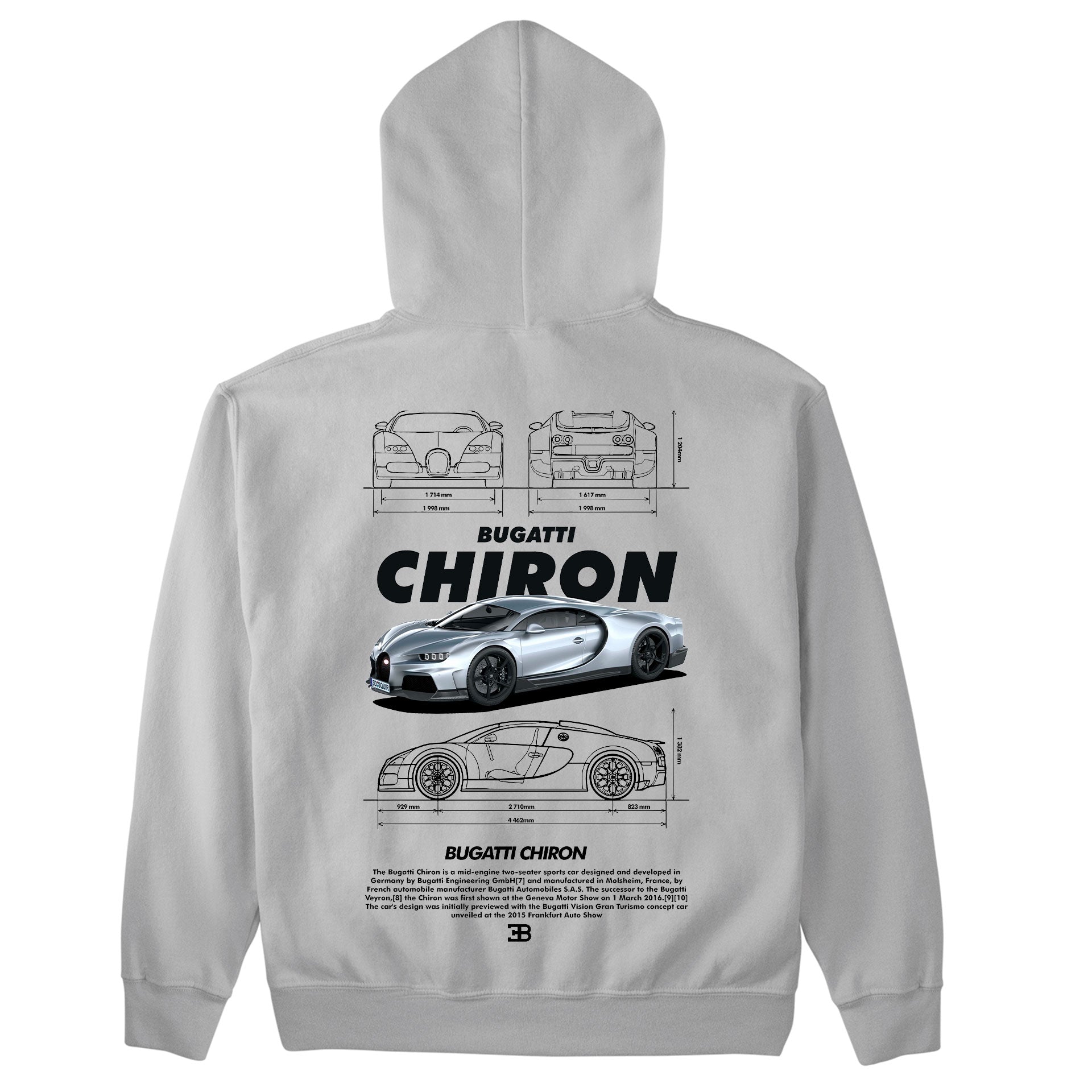 Moletom Básico Com Capuz Unissex Bugatti Chiron v2 black-CINZA
