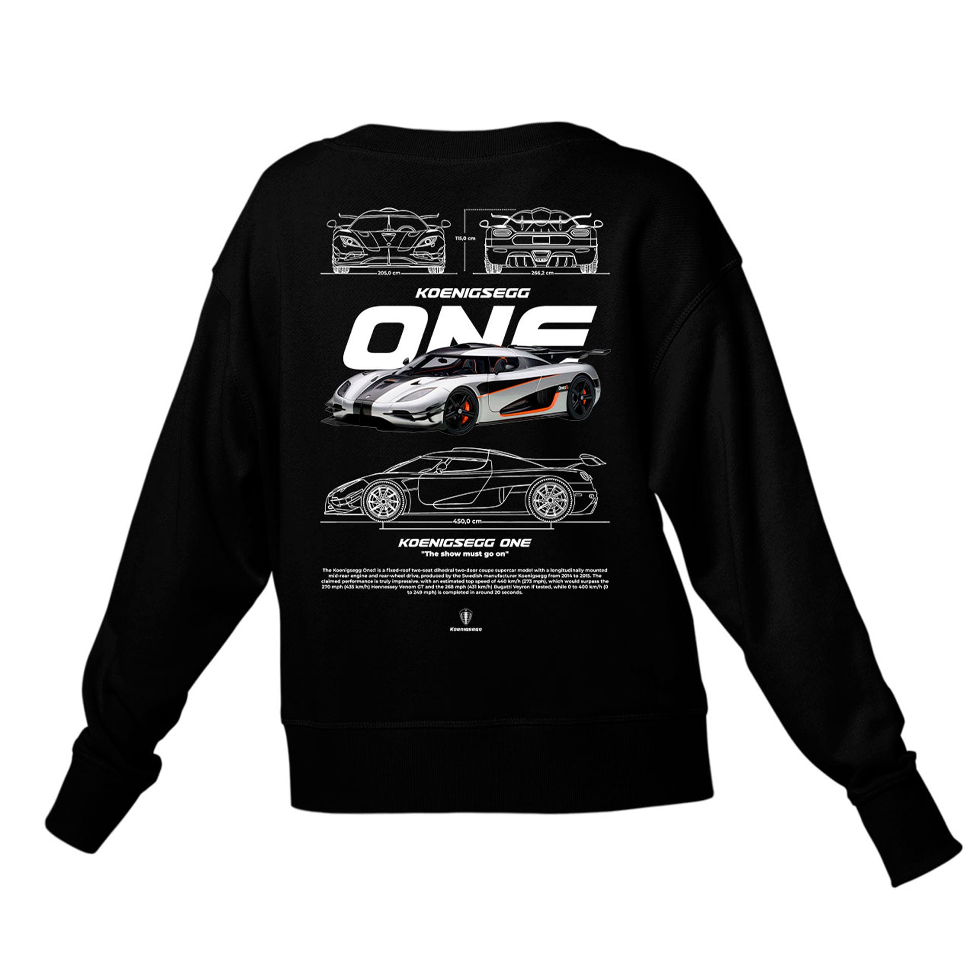 Moletom Gola Redonda Unissex Koenigsegg ONE W-PRETO