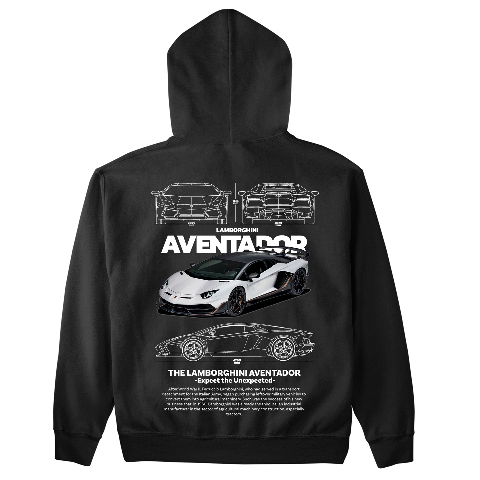 Moletom Básico Com Capuz Lamborghini Aventador WHITE V- PRETO