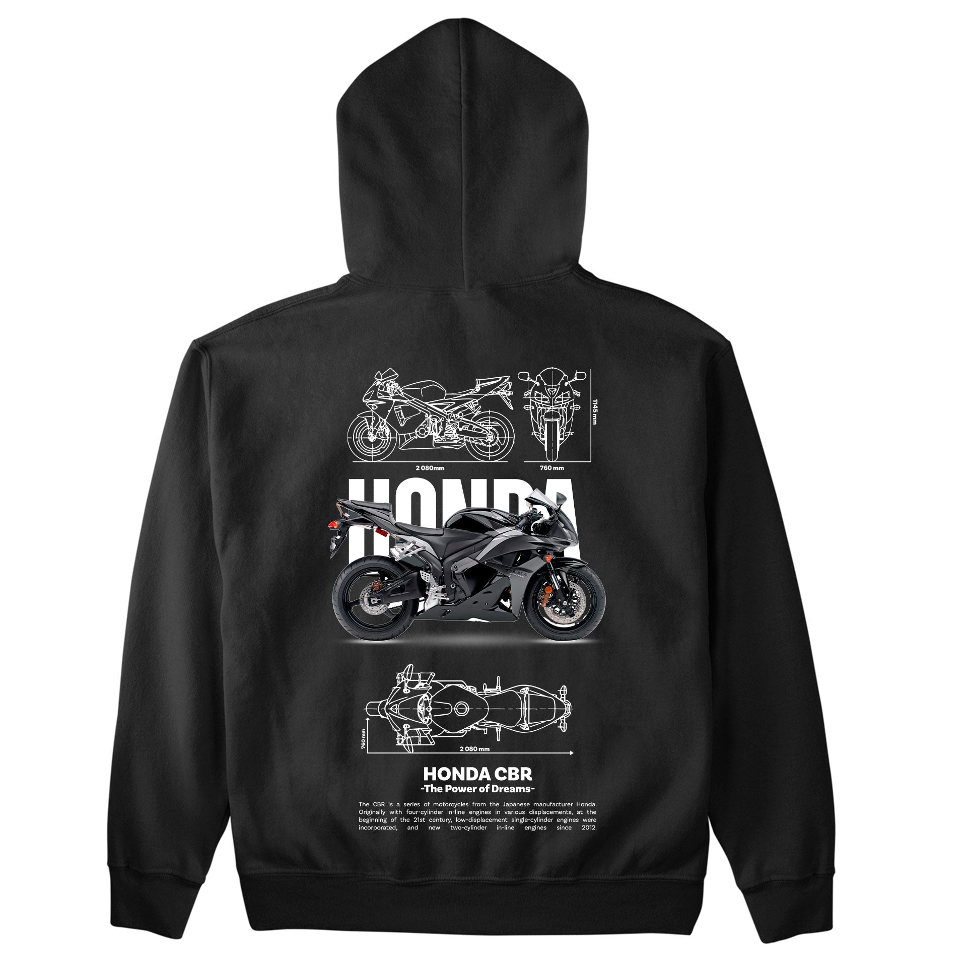 Moletom Básico Com Capuz Unissex Honda CBR Template 3 G-PRETO