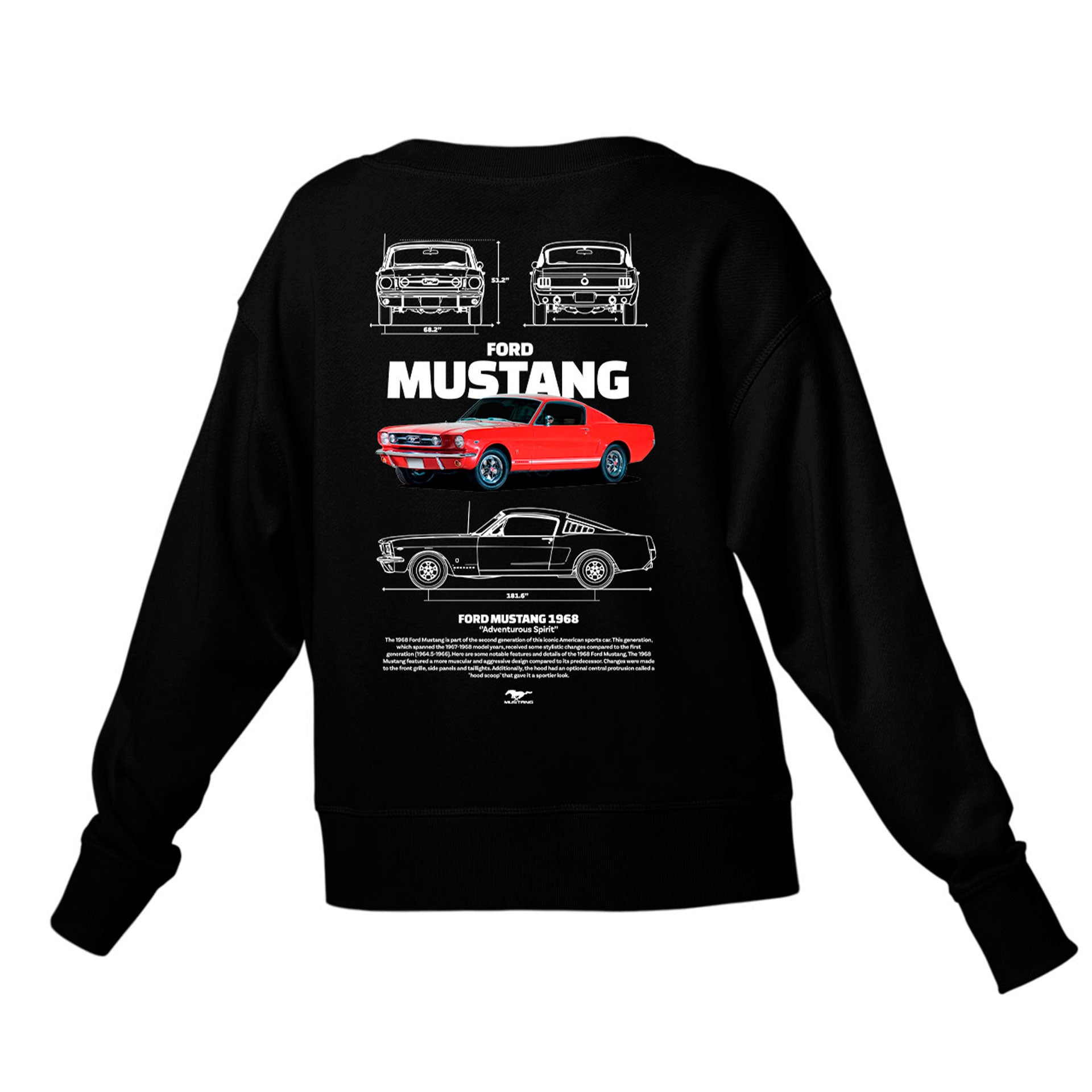 Moletom Gola Redonda Unissex Ford Mustang 1966 W-PRETO