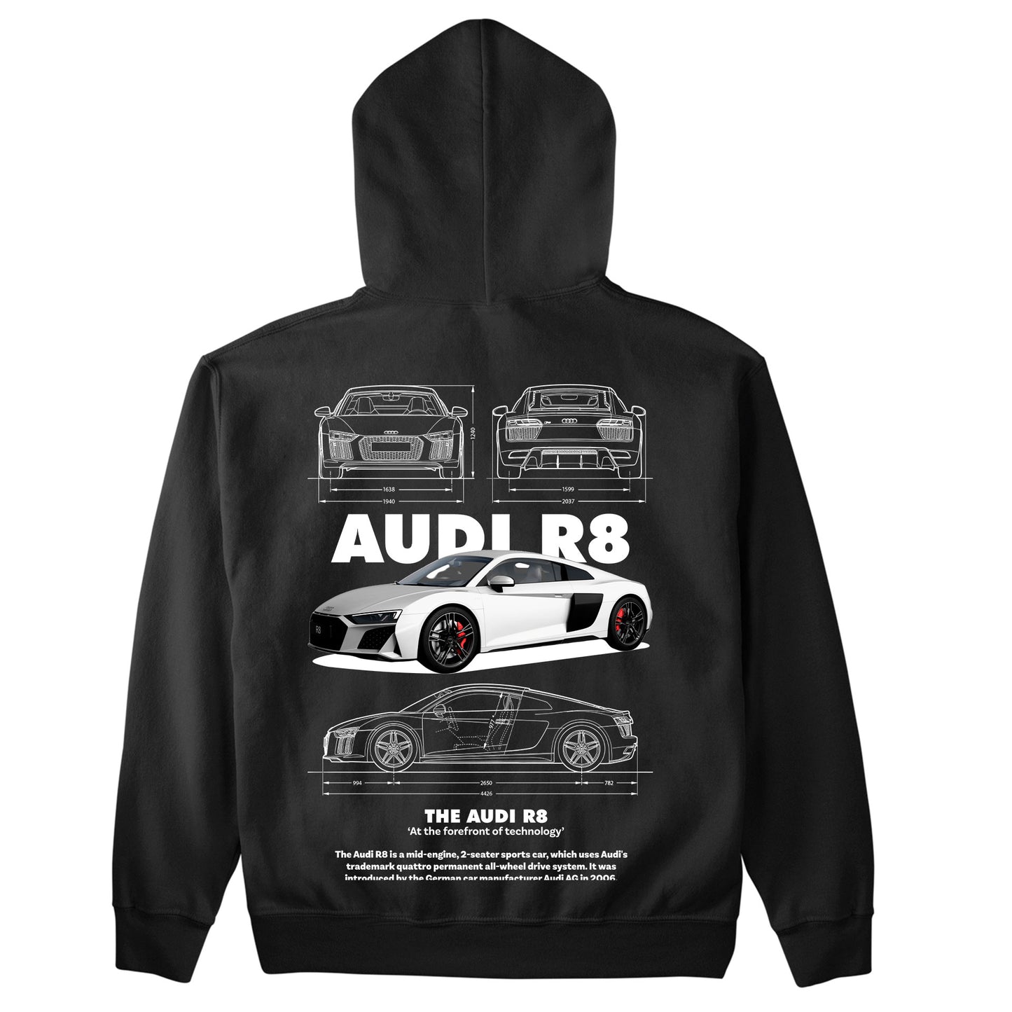 Moletom Básico Com Capuz Unissex Audi R8- PRETO