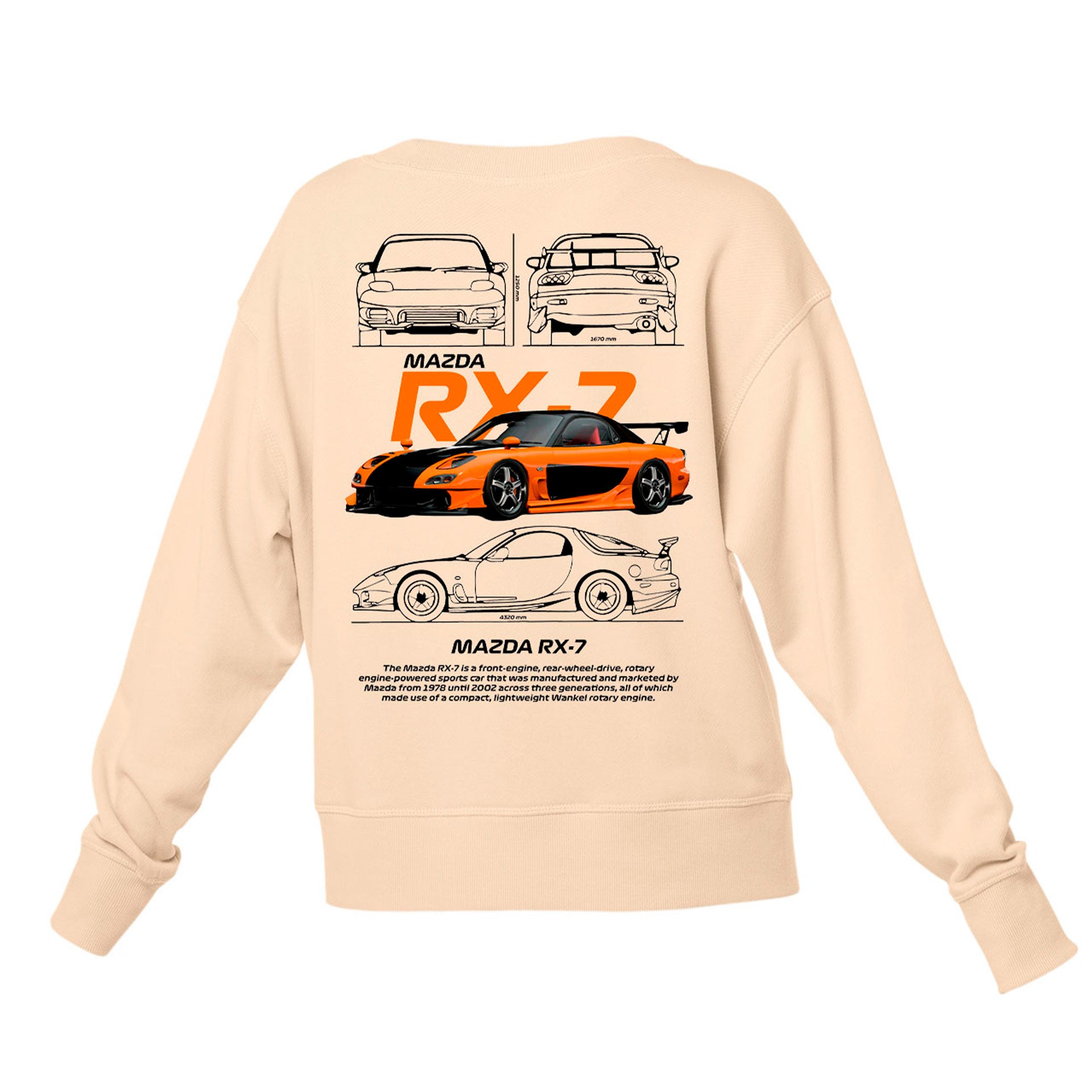 Moletom Gola Redonda Unissex MAZDA RX-7 BLACK-PEROLA