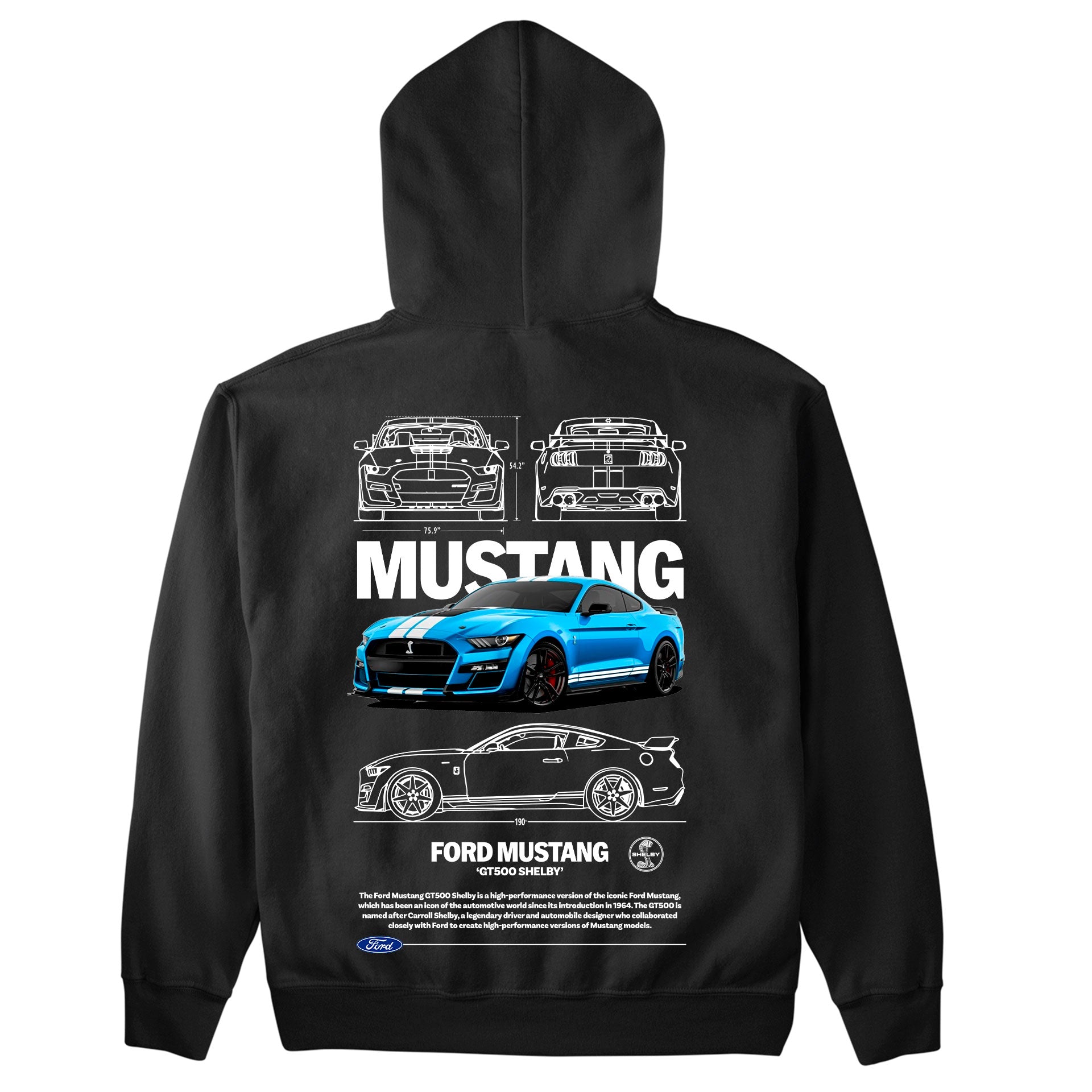 Moletom Básico Com Capuz Unissex Ford Mustang GT500 SHELBY W-PRETO