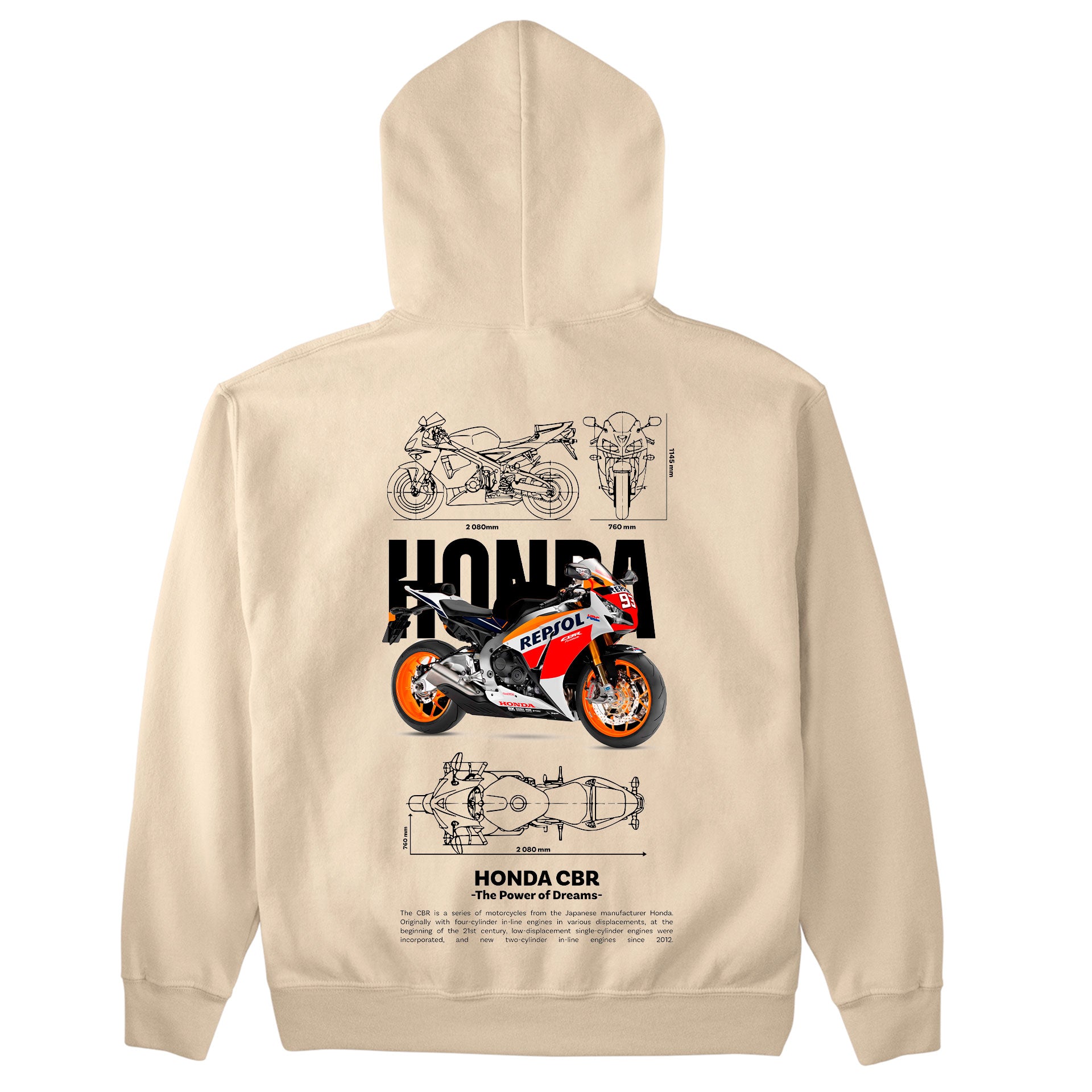 Moletom Básico Com Capuz Unissex Honda CBR Template PNG White-PEROLA