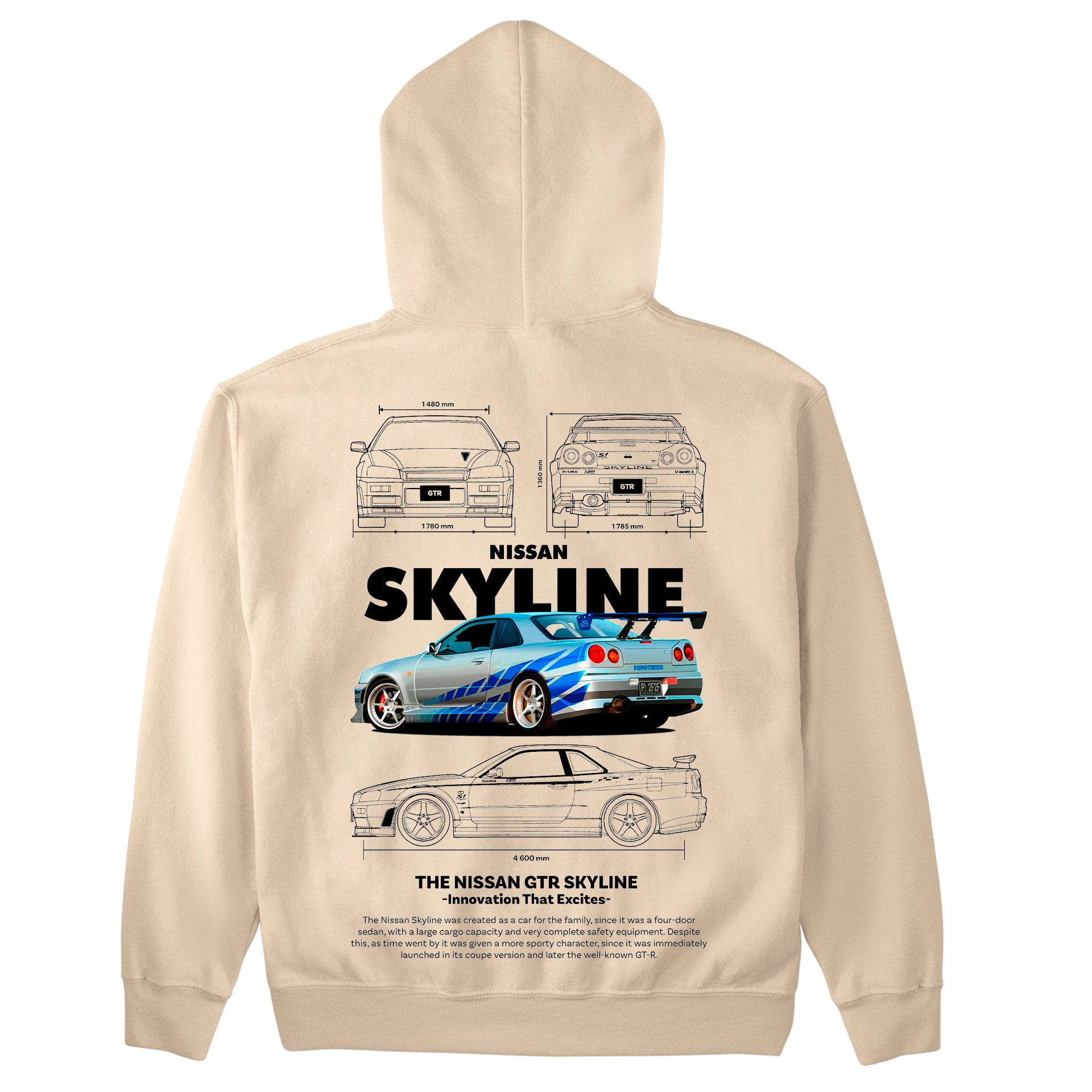 Moletom Básico Com Capuz Unissex Nissan GTR SKYLE R34 4 -2TEMPLATE white-PEROLA