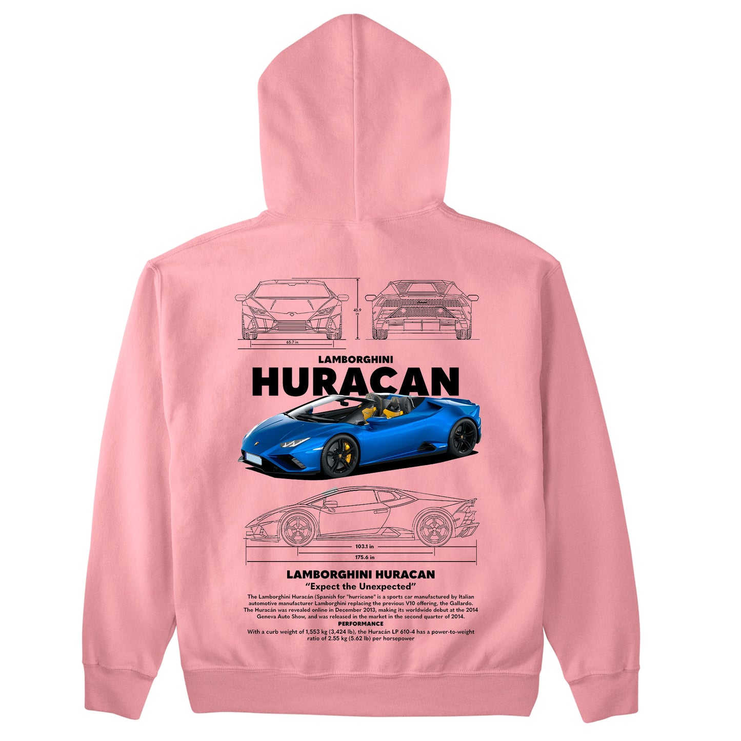 Moletom Básico Com Capuz Unissex Lamborghini Huracan W-ROSA BEBE