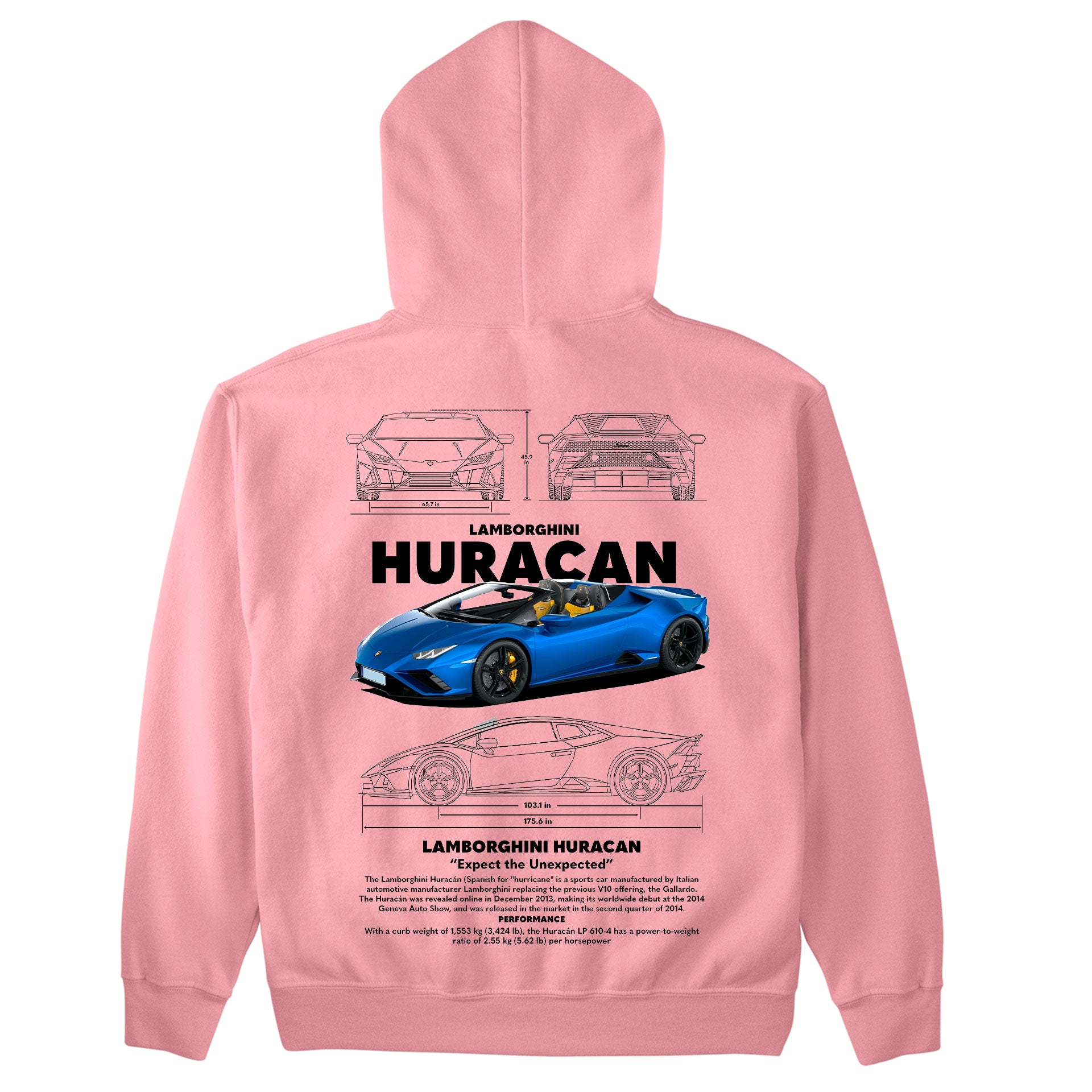 Moletom Básico Com Capuz Unissex Lamborghini Huracan W-ROSA BEBE