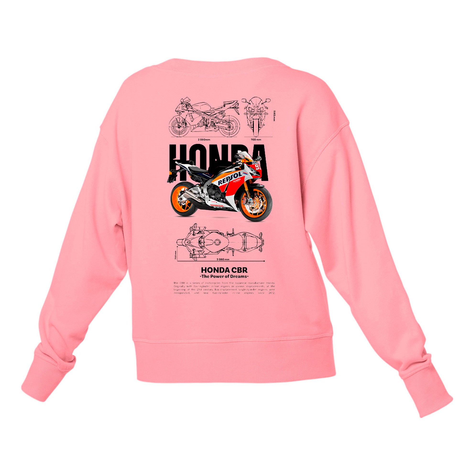 Moletom Gola Redonda Unissex Honda CBR Template PNG white-ROSA BEBE
