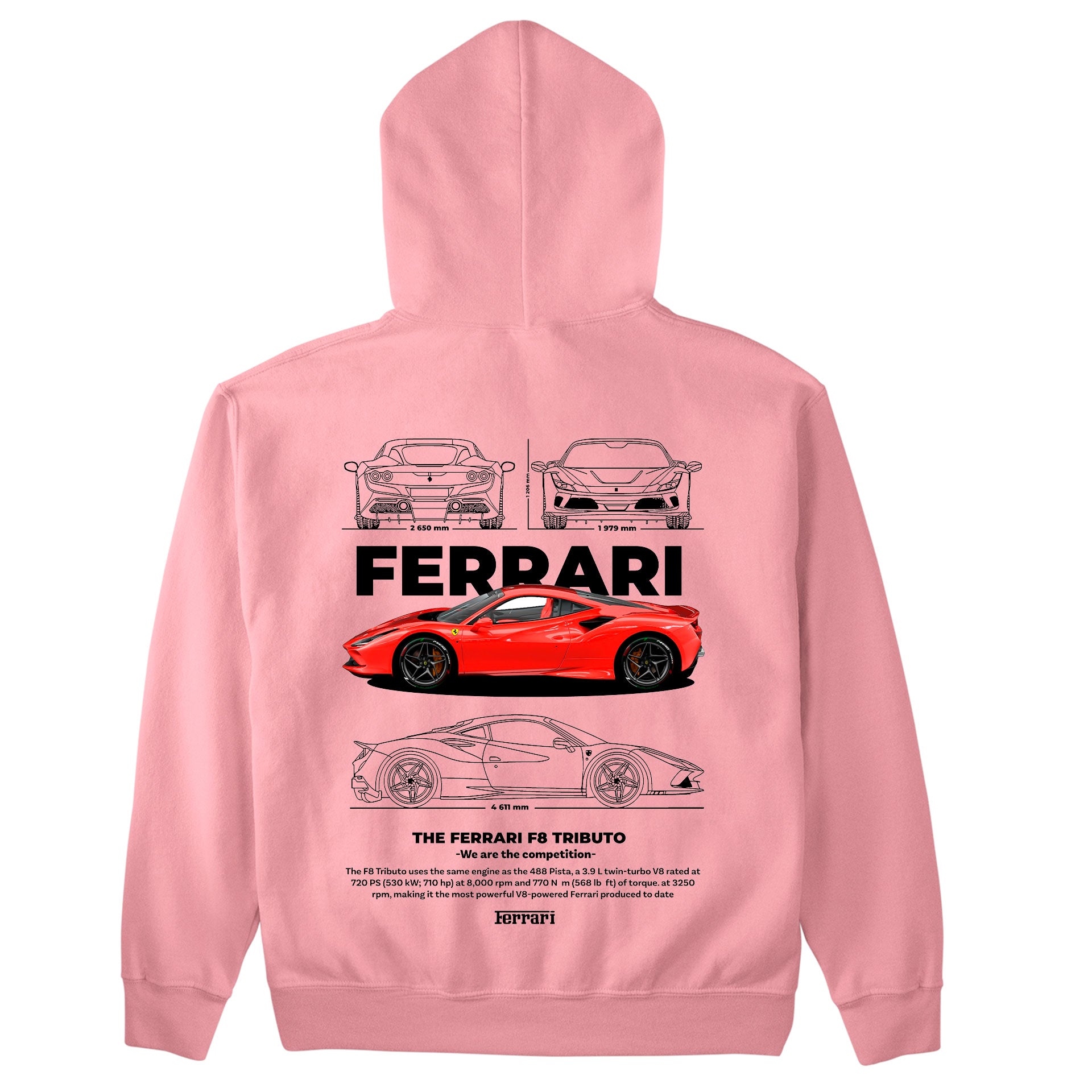 Moletom Básico Com Capuz Unissex Ferrari F8 Tributo - WHITE-ROSA BEBE