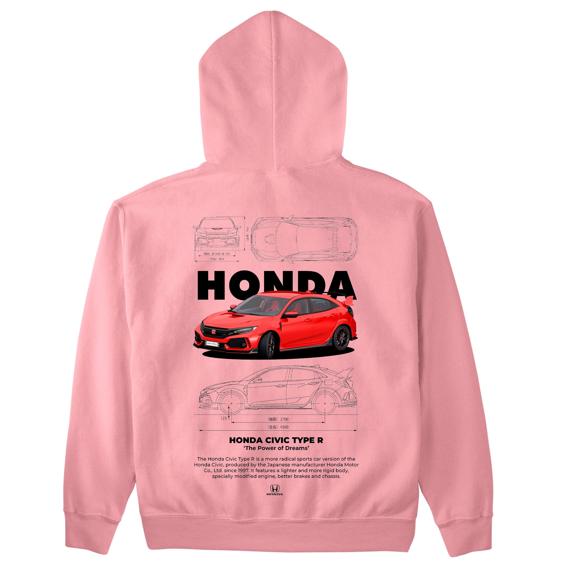 Moletom Básico Com Capuz Unissex Honda Civic Type R W-ROSA BEBE
