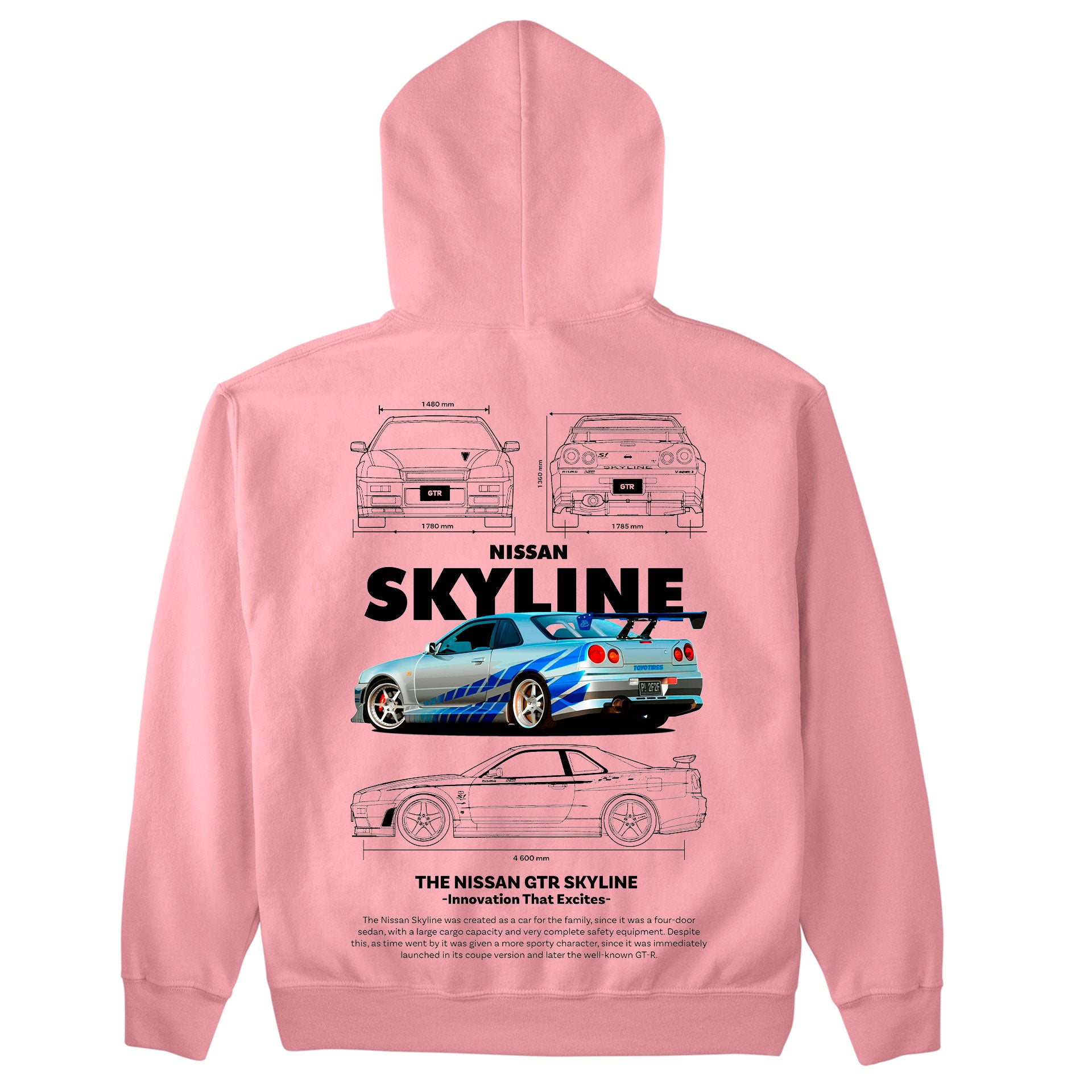 Moletom Básico Com Capuz Unissex Nissan GTR SKYLE R34 4 -2TEMPLATE white-ROSA BEBE
