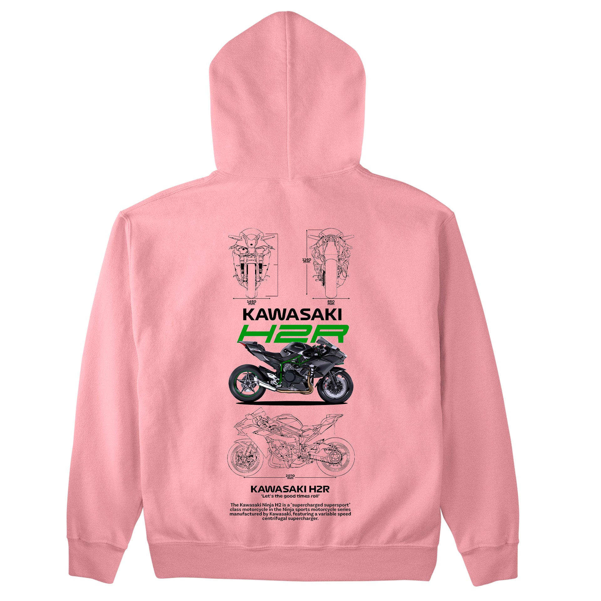 Moletom Básico Com Capuz Unissex Kawasaki H2R-ROSA BEBE