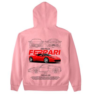 Moletom Básico Com Capuz Unissex Ferrari 458 Italia WHITE-ROSA BEBE