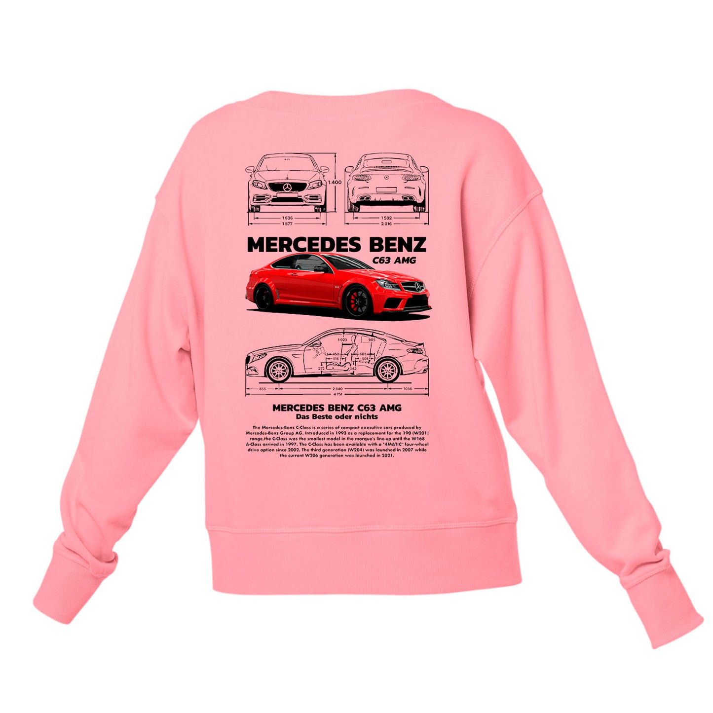 Moletom Gola Redonda Unissex Mercedes Benz C 63 black-ROSA BEBE