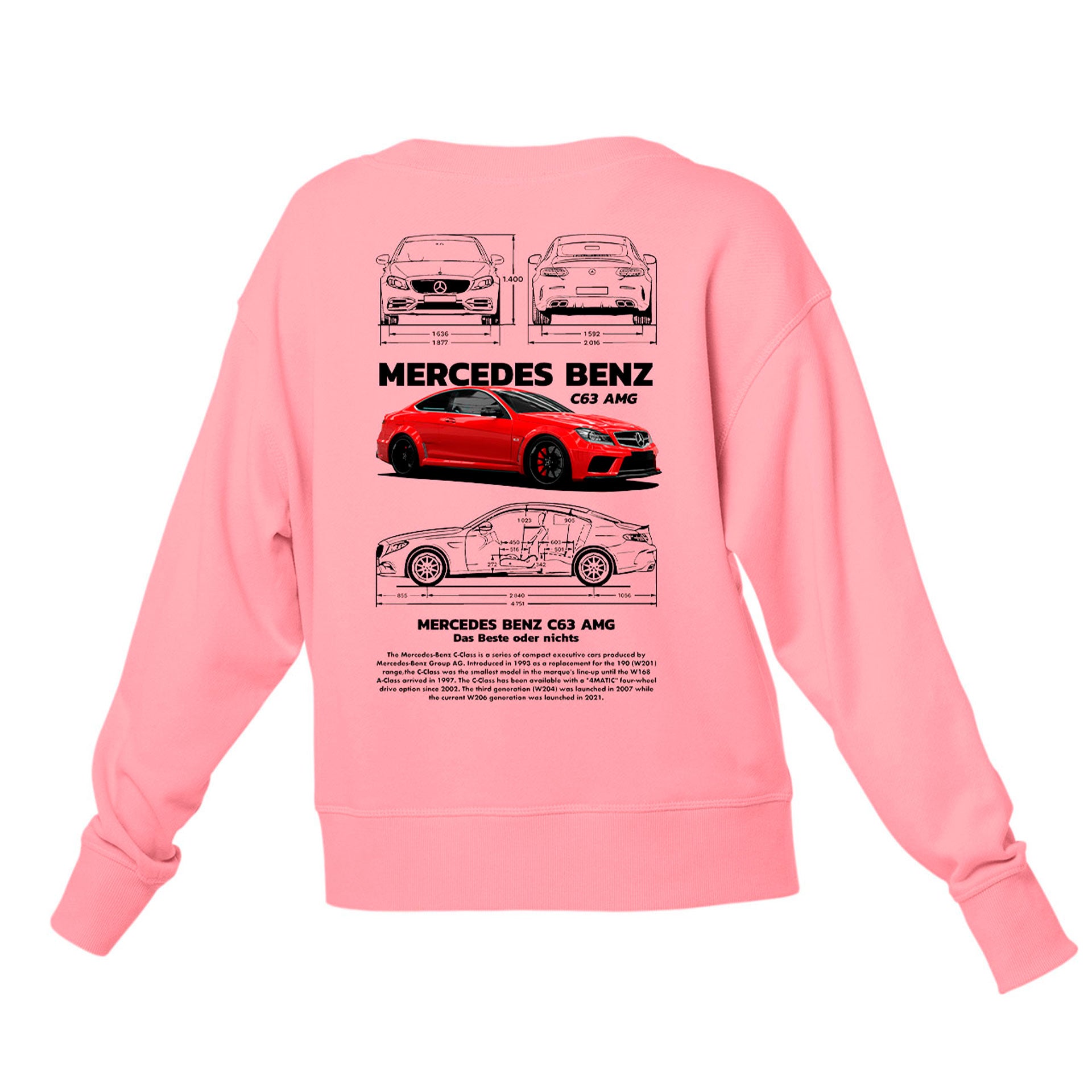 Moletom Gola Redonda Unissex Mercedes Benz C 63 black-ROSA BEBE