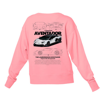 Moletom Gola Redonda Unissex Lamborghini Aventador WHITE V-ROSA BEBE