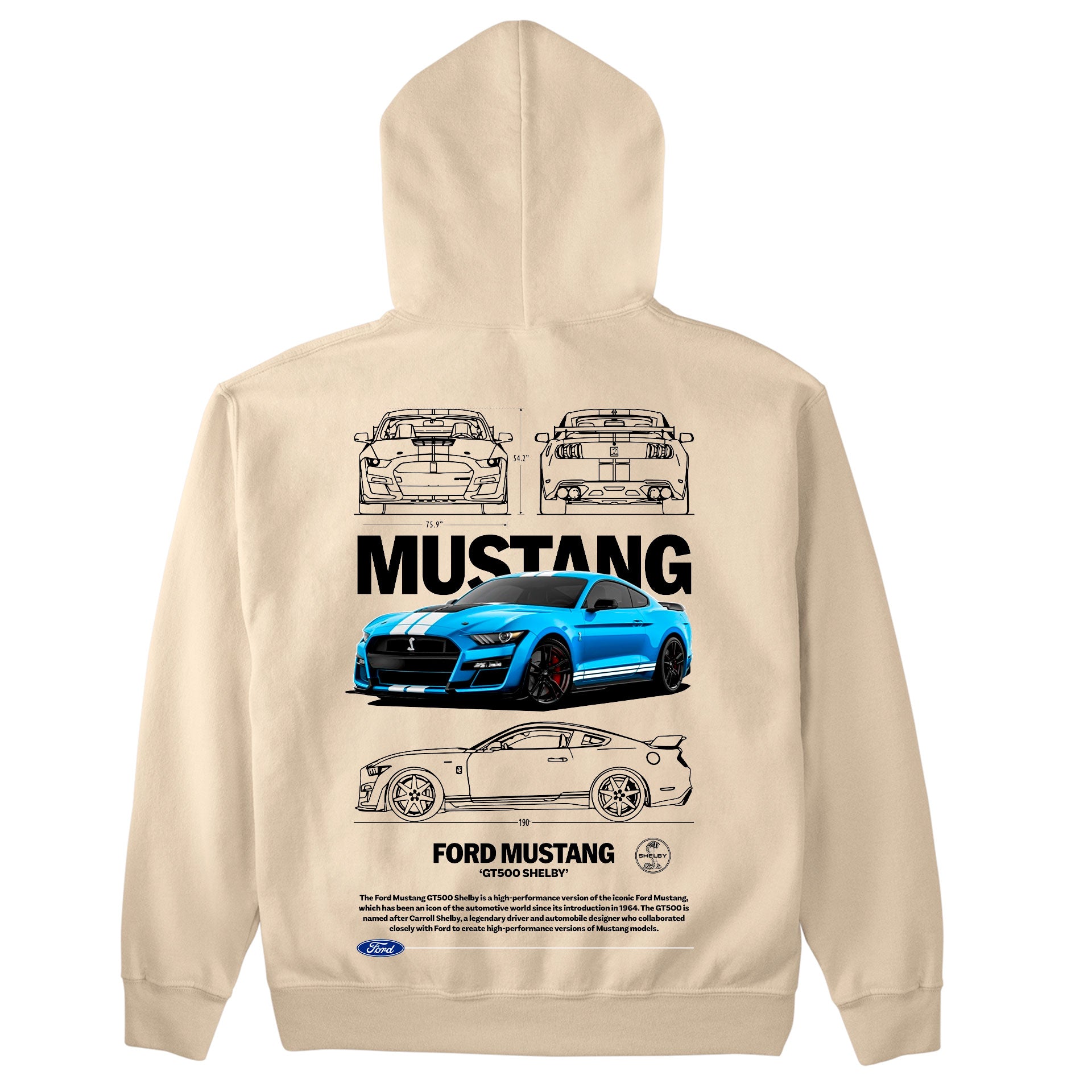Moletom Básico Com Capuz Unissex Ford Mustang GT500 SHELBY W-PEROLA