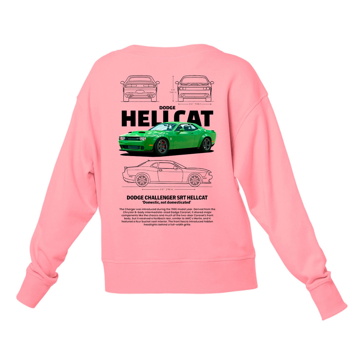 Moletom Gola Redonda Unissex Dodge Charget SRT HELLCAT-ROSA BEBE