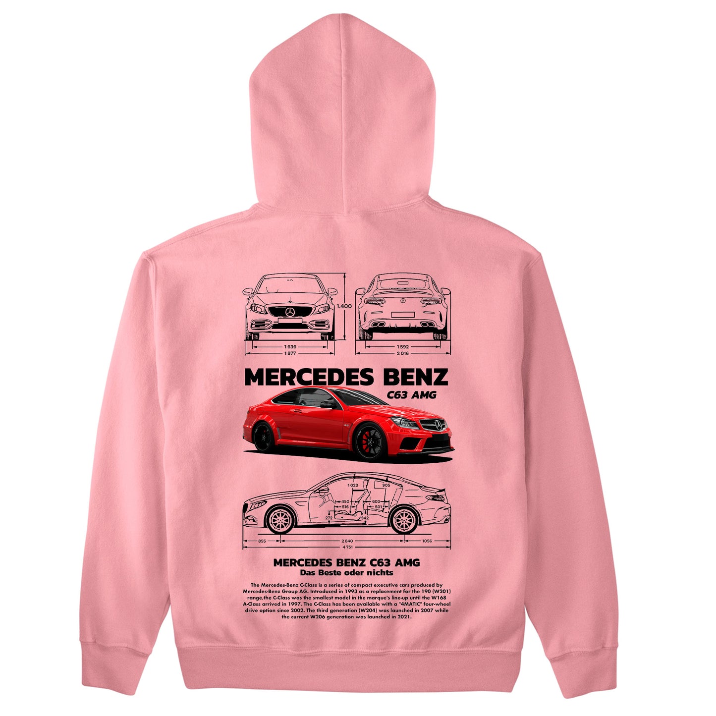 Moletom Básico Com Capuz Unissex Mercedes Benz C 63 black-ROSA BEBE