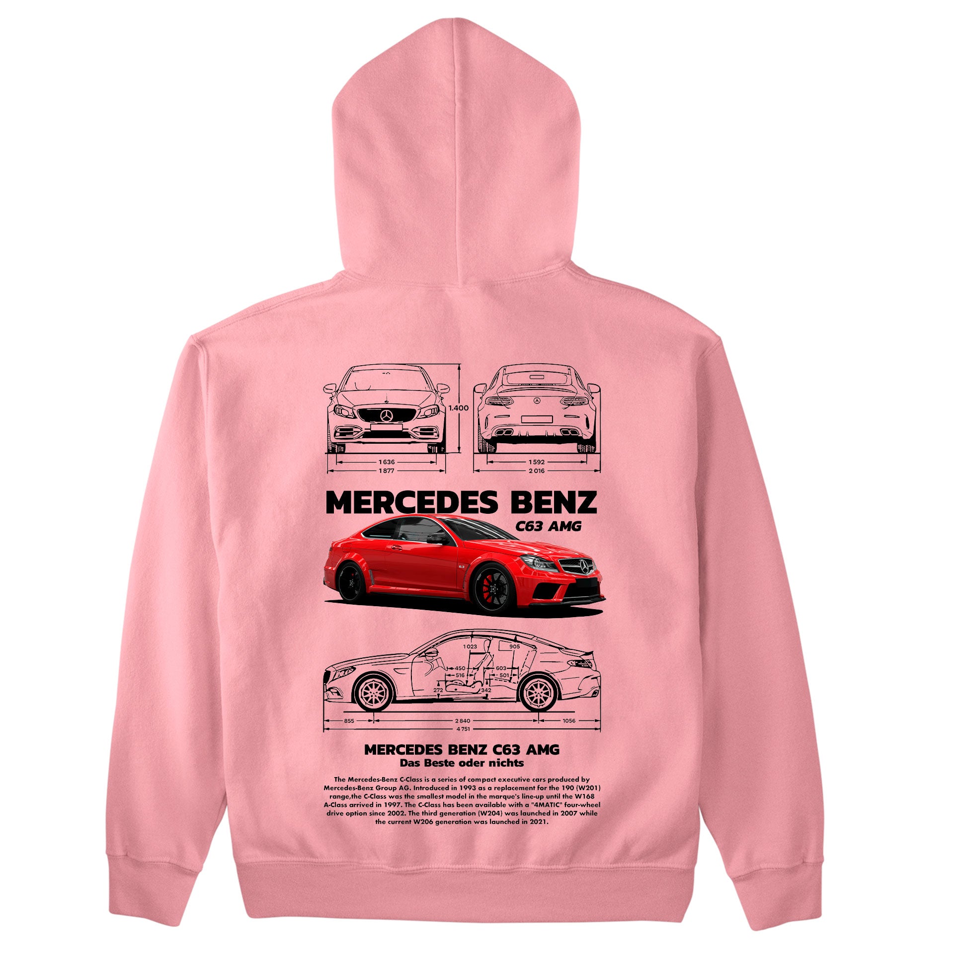 Moletom Básico Com Capuz Unissex Mercedes Benz C 63 black-ROSA BEBE