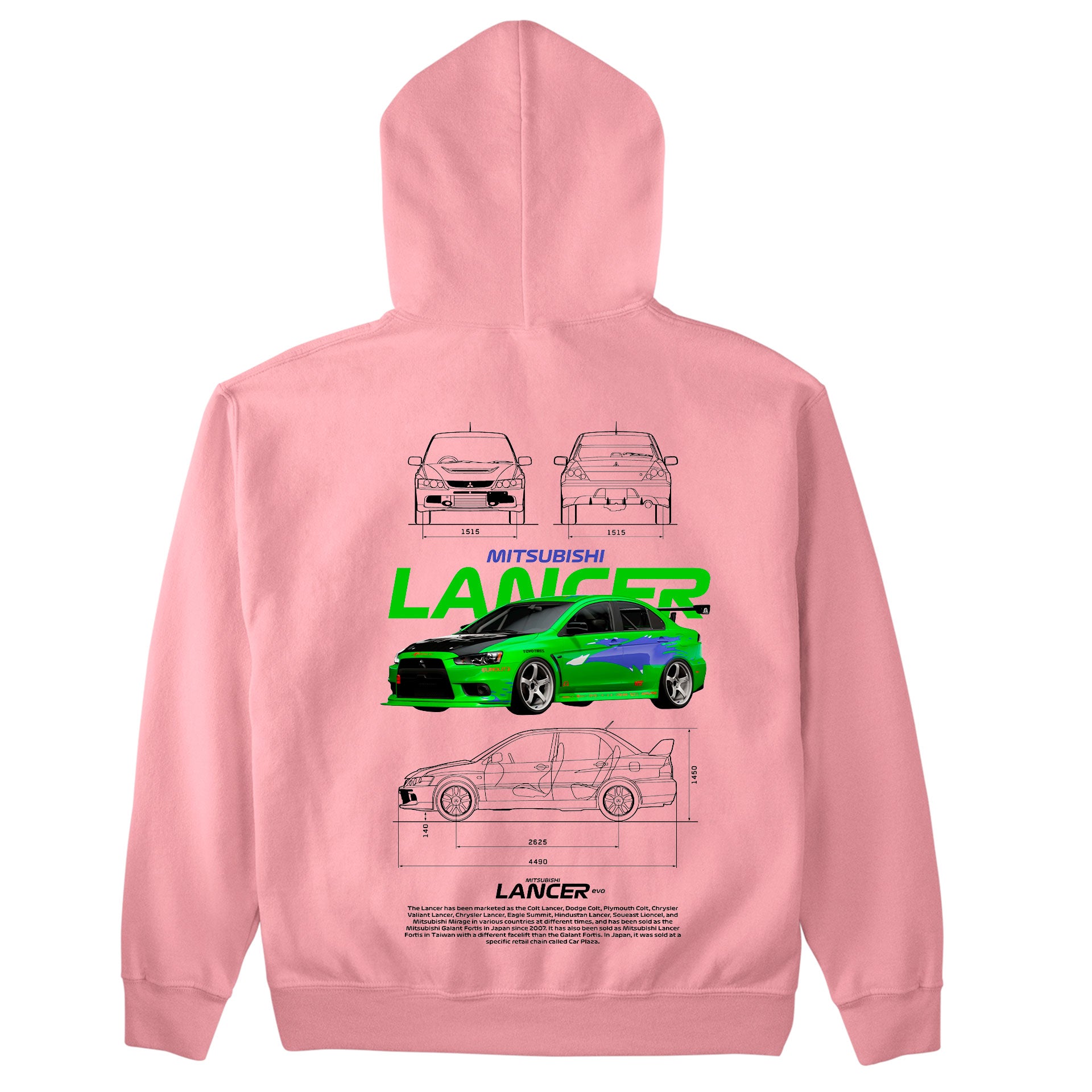 Moletom Básico Com Capuz Unissex Mitsubishi Lancer WHITE-ROSA BEBE