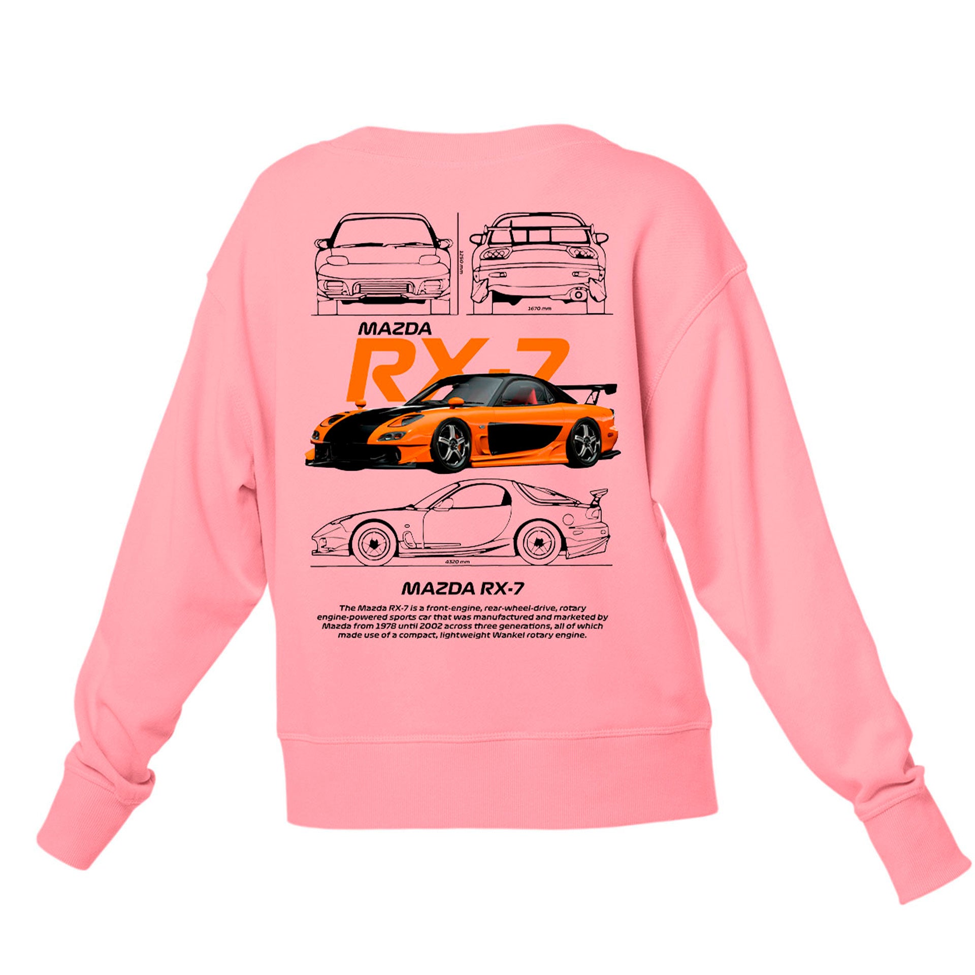 Moletom Gola Redonda Unissex MAZDA RX-7 BLACK-ROSA BEBE