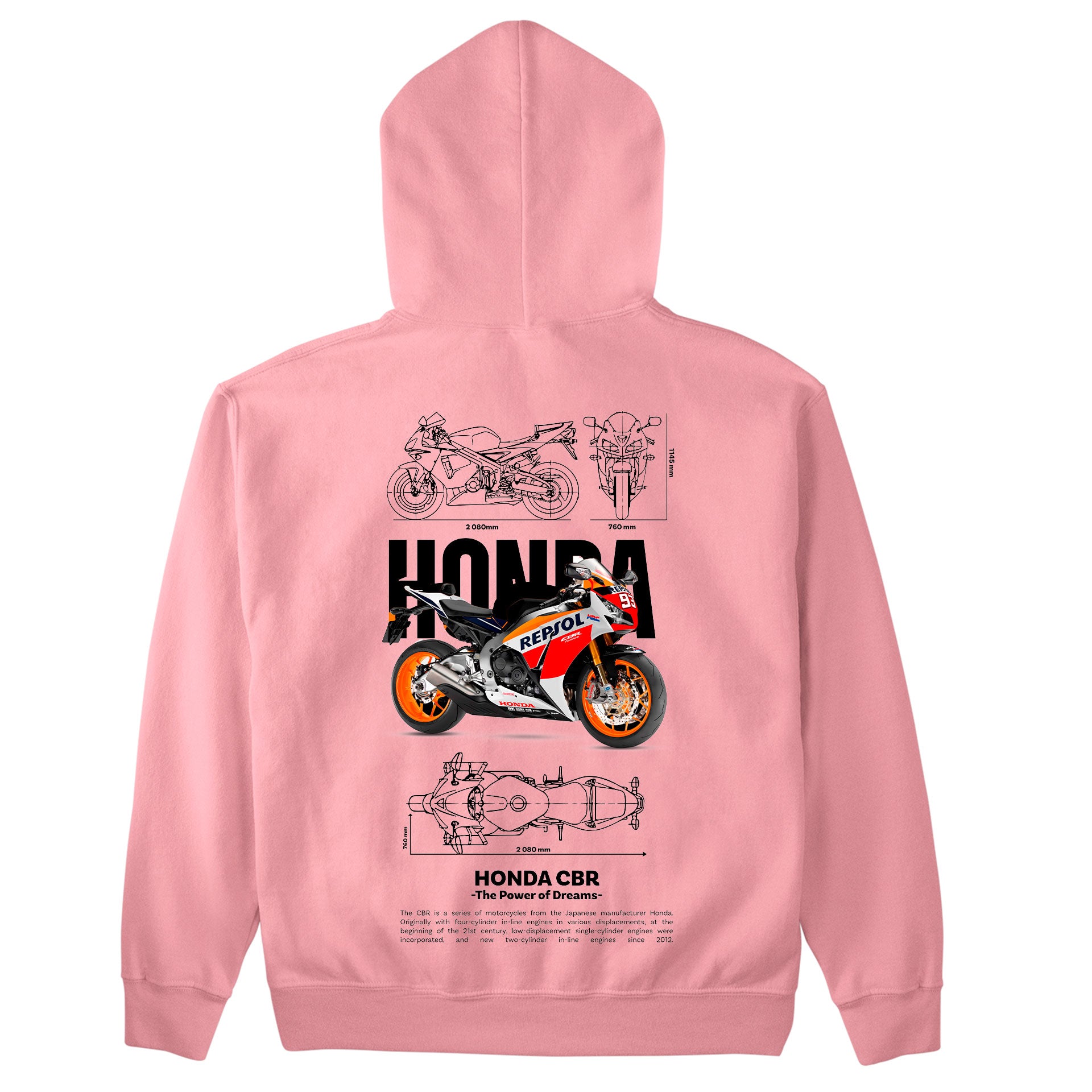 Moletom Básico Com Capuz Unissex Honda CBR Template PNG White-ROSA BEBE