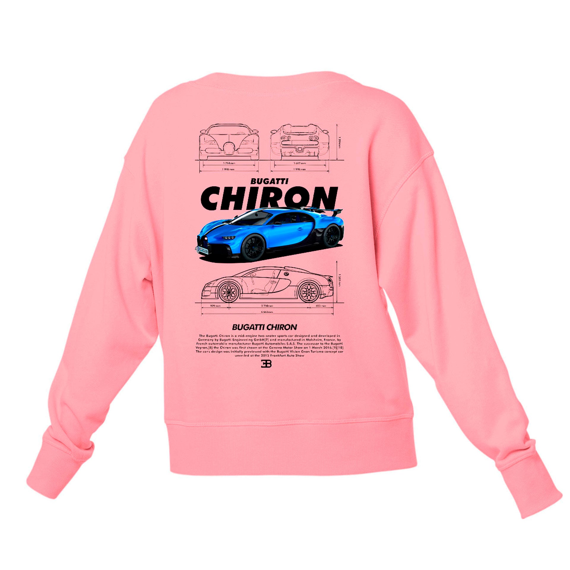 Moletom Gola Redonda Unissex Bugatti Chiron WHITE- Rosa Bebê