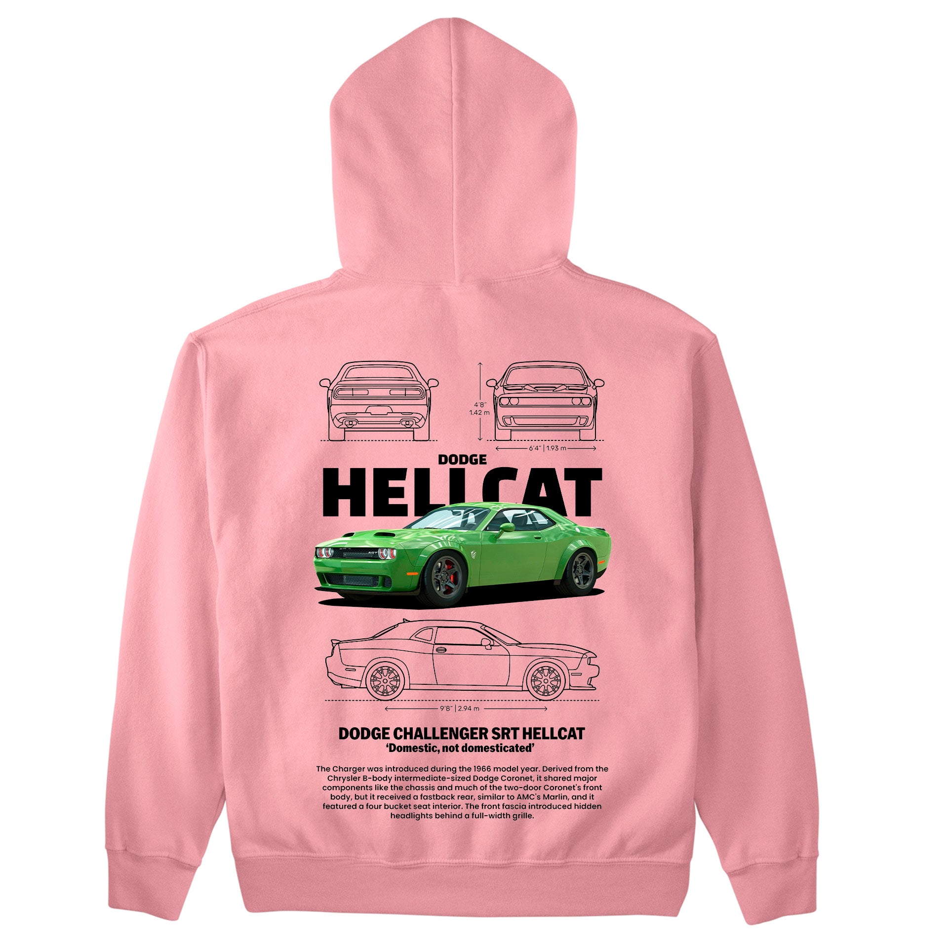 Moletom Básico Com Capuz Unissex Dodge Charger SRT HELLCAT-ROSA BEBE