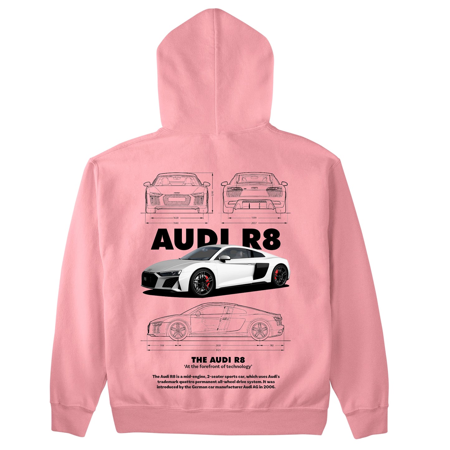 Moletom Básico Com Capuz Unissex Audi R8-ROSA BEBE