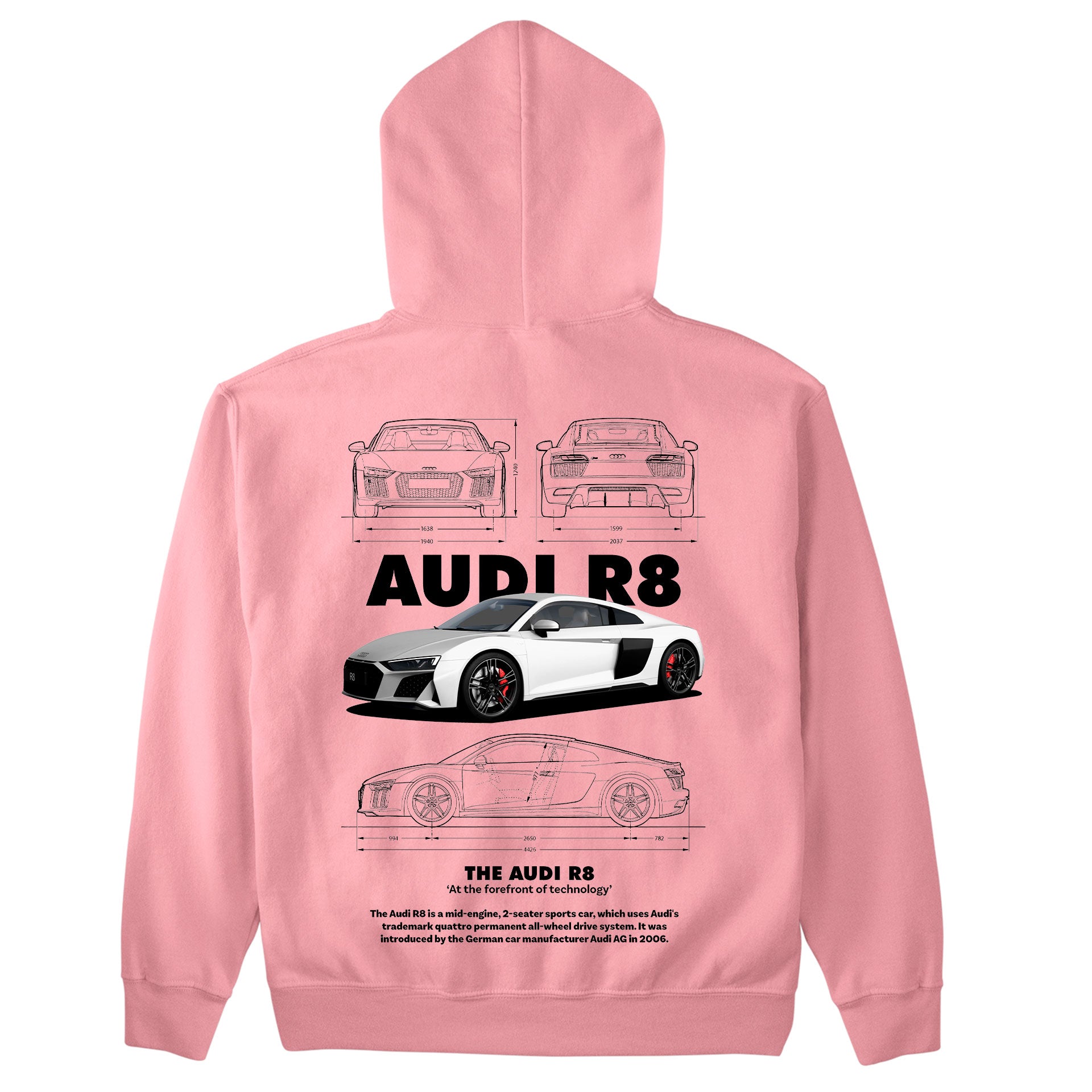 Moletom Básico Com Capuz Unissex Audi R8-ROSA BEBE