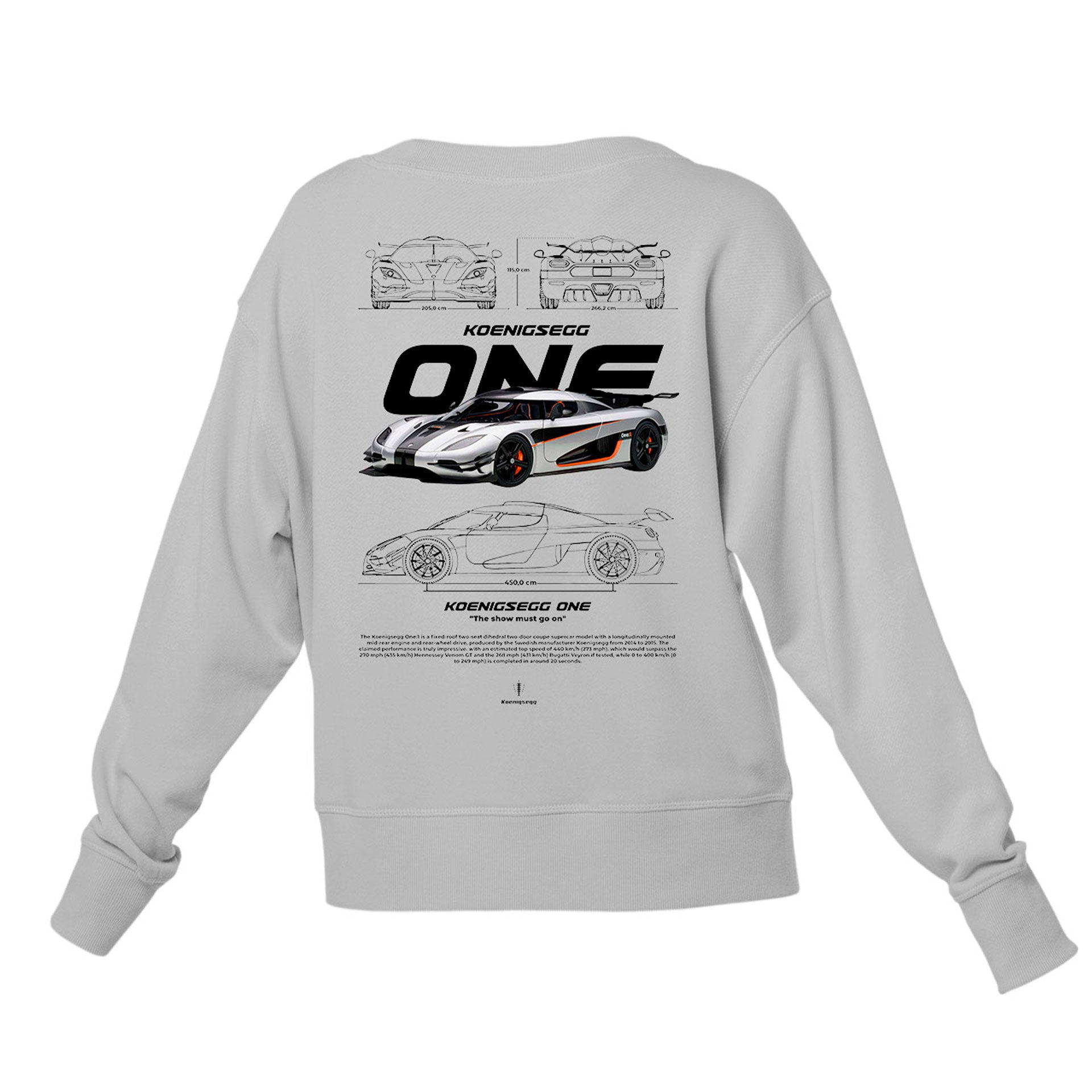 Moletom Gola Redonda Unissex Koenigsegg ONE W-CINZA