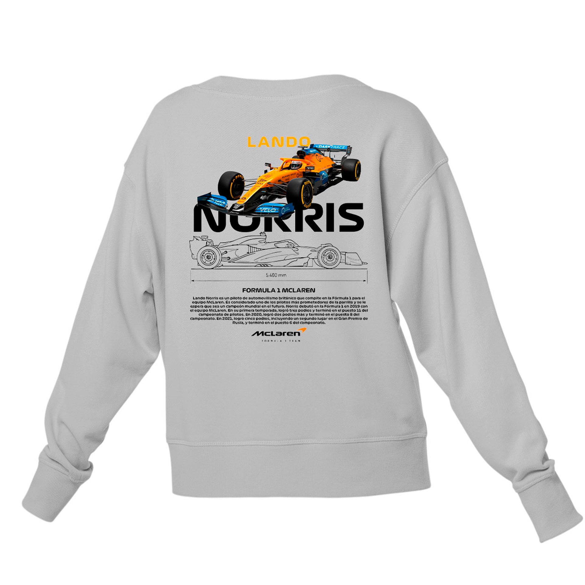 Moletom Gola Redonda Unissex Lando Norris WHITE-CINZA