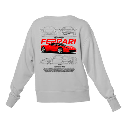 Moletom Gola Redonda Unissex Ferrari 458 ITALIA WHITE-CINZA