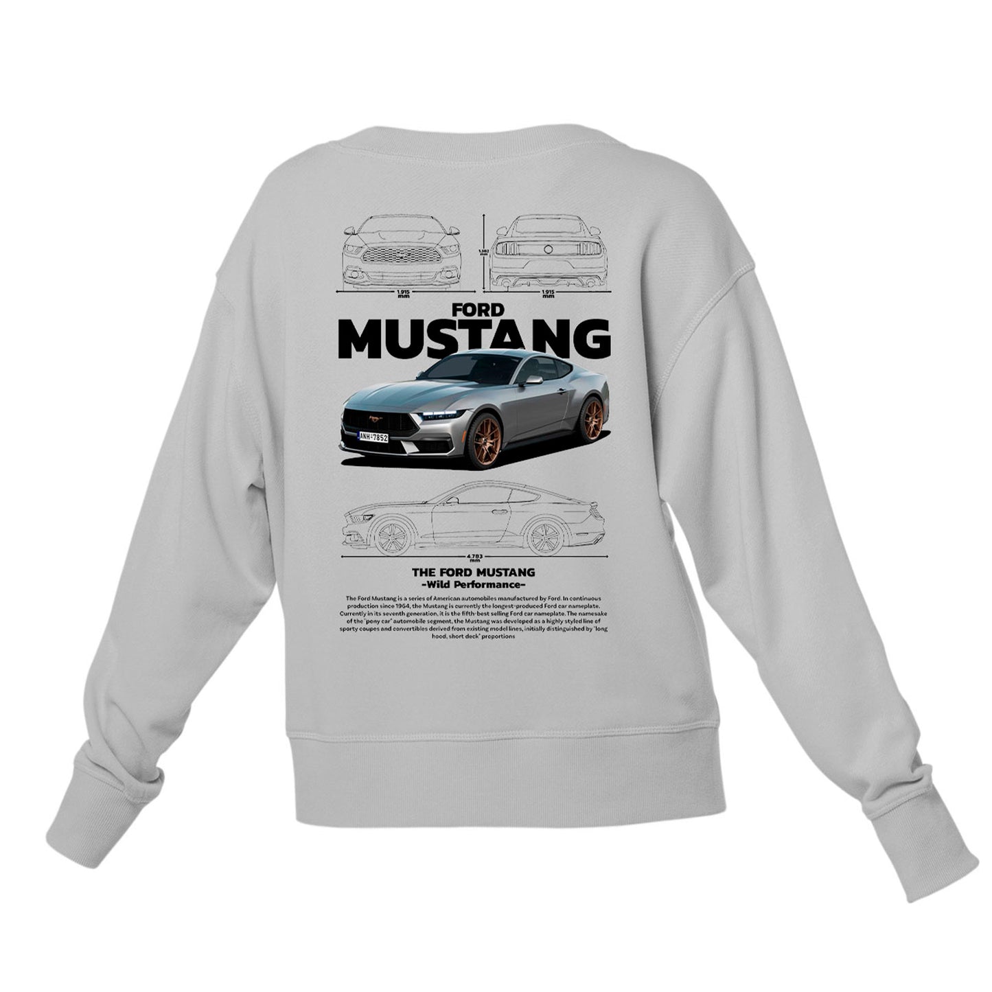 Moletom Gola Redonda Unissex Ford Mustang GT500 SHELBY W-CINZA
