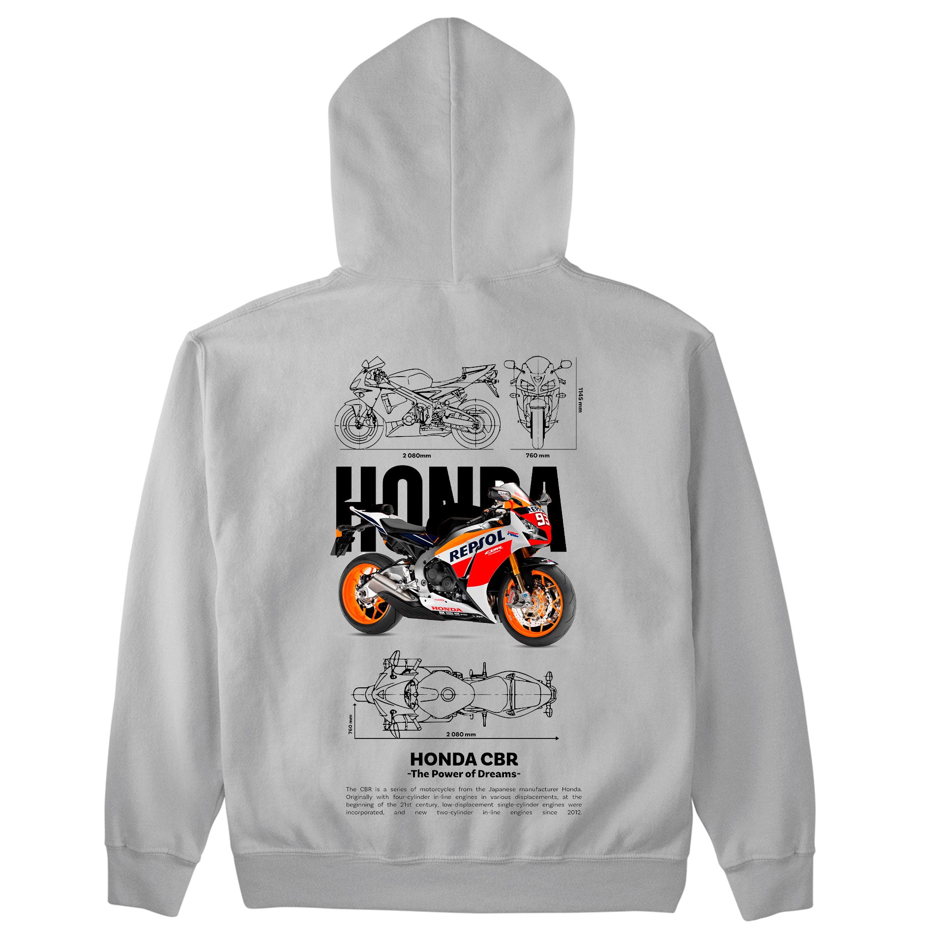 Moletom Básico Com Capuz Unissex Honda CBR Template PNG White-CINZA