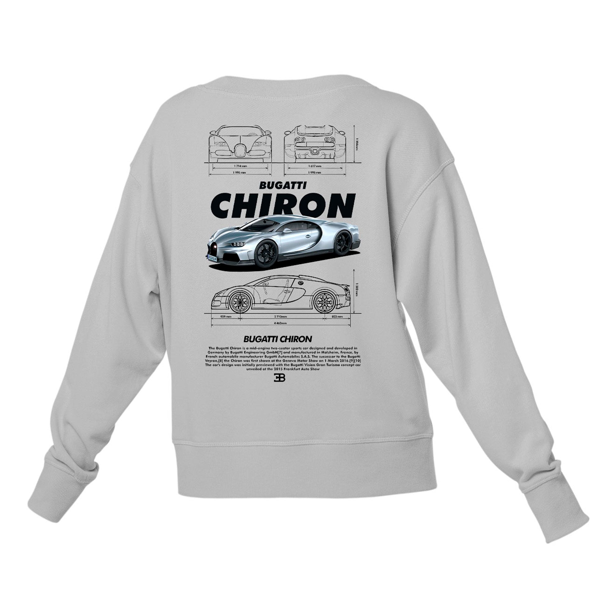 Moletom Gola Redonda Unissex Bugatti Chiron v2 BLACK- Cinza