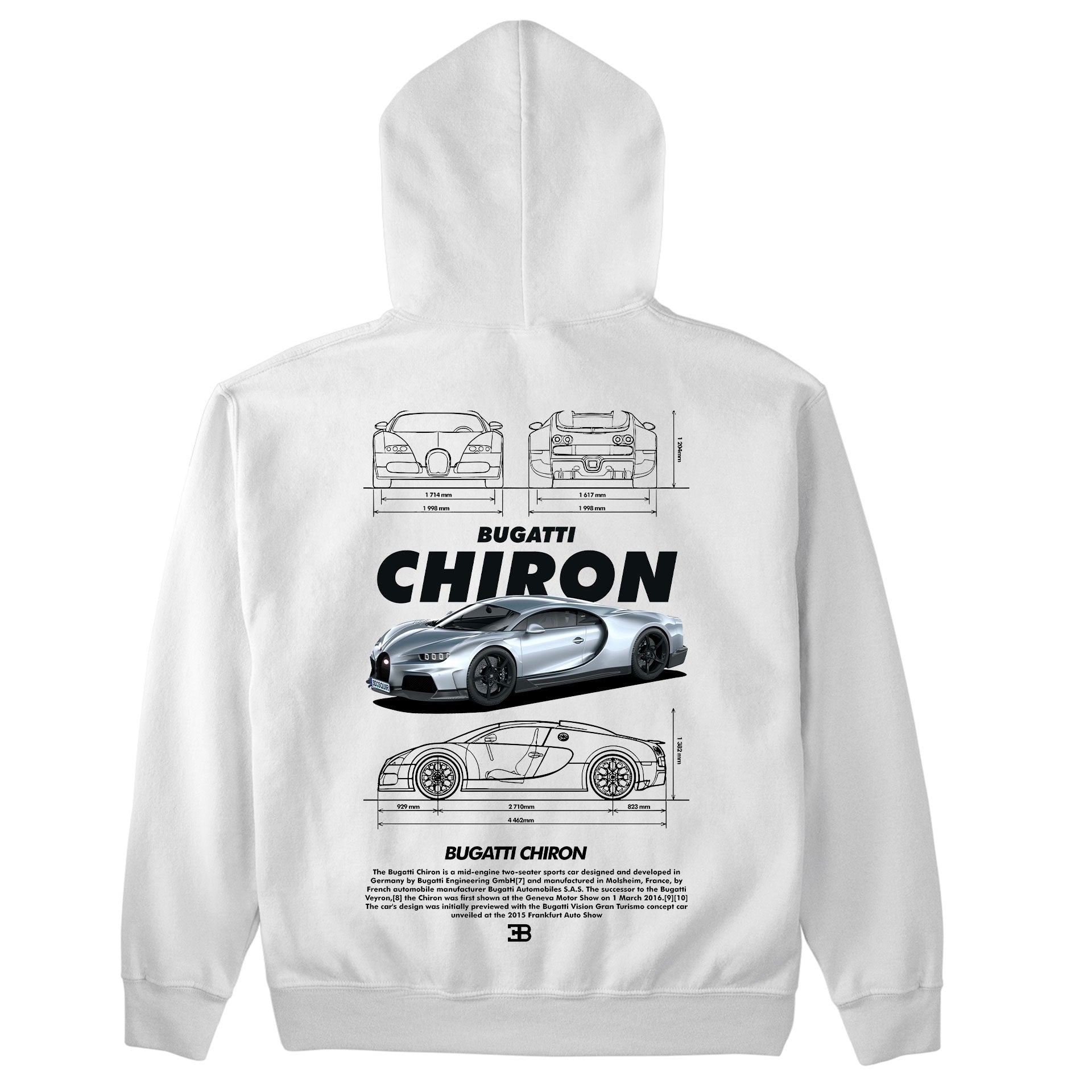 Moletom Básico Com Capuz Unissex Bugatti Chiron v2 black-BRANCO