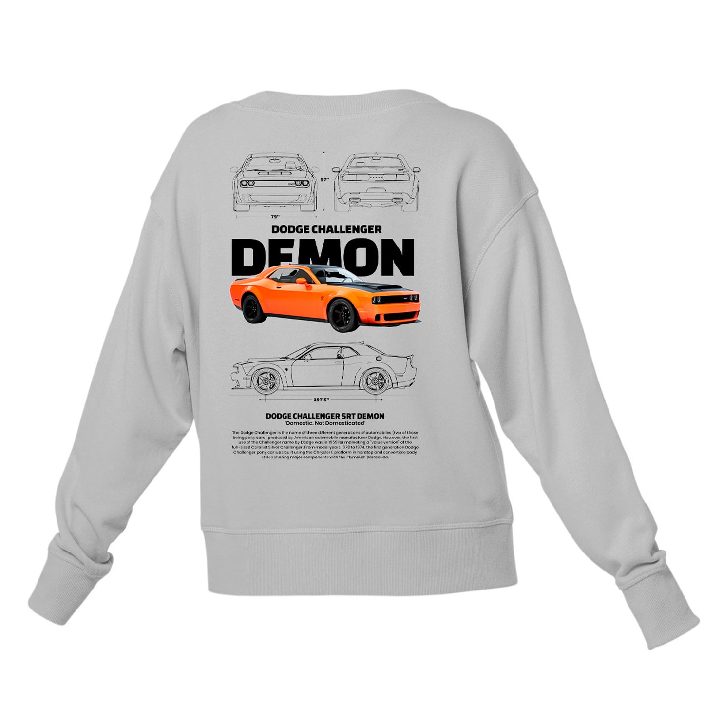 Moletom Gola Redonda Unissex Dodge Challenger DEMON-CINZA