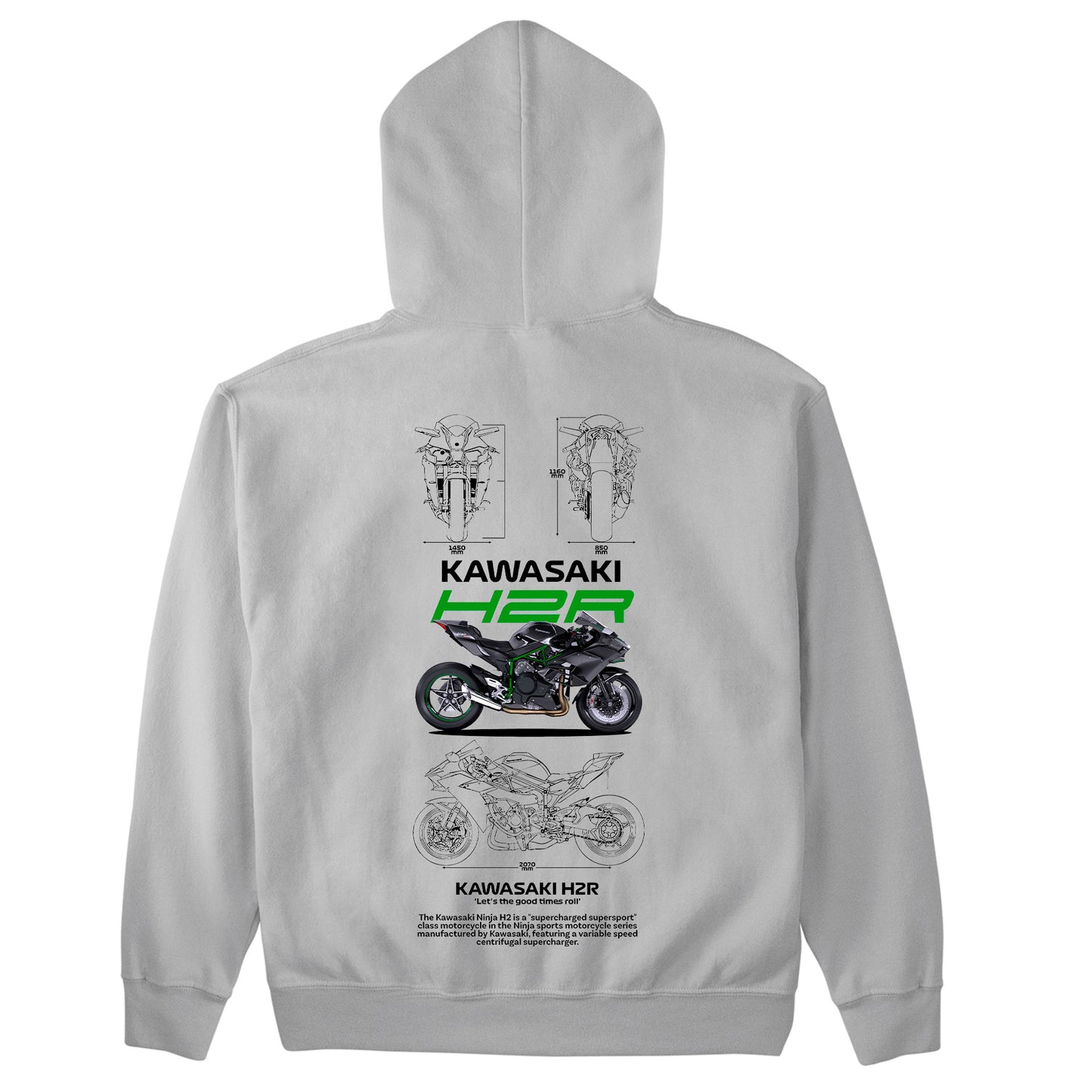 Moletom Básico Com Capuz Unissex Kawasaki H2R-CINZA