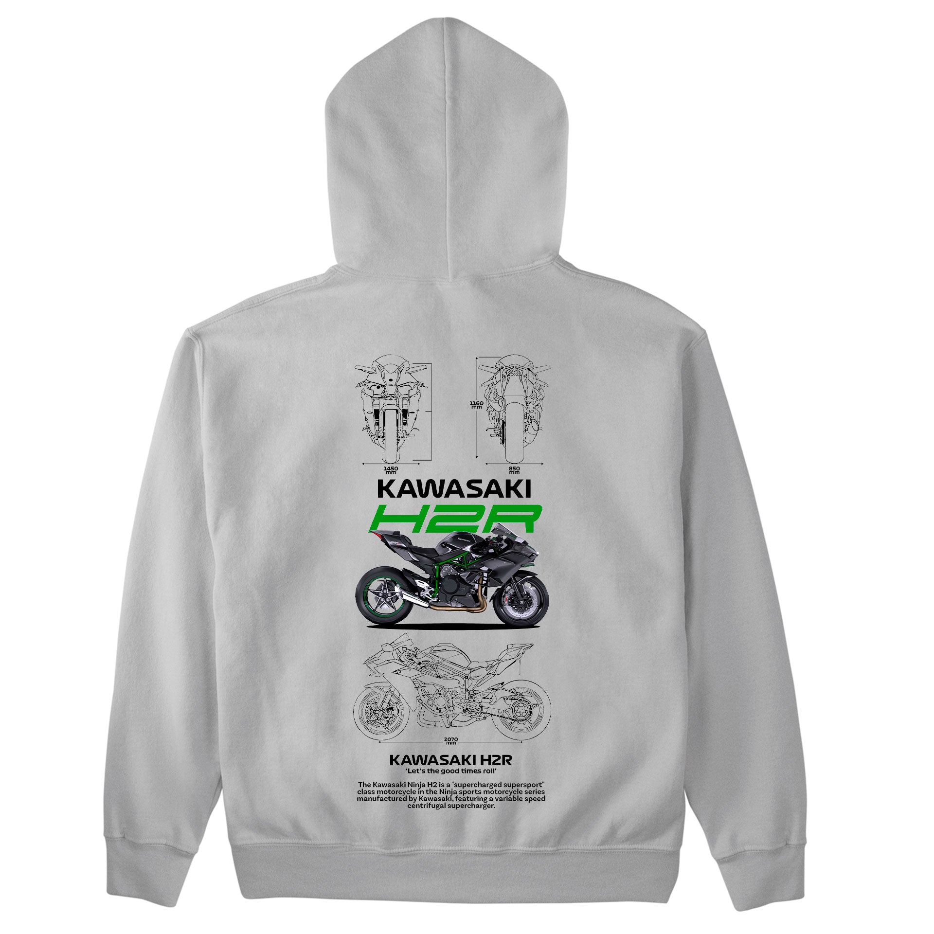 Moletom Básico Com Capuz Unissex Kawasaki H2R-CINZA