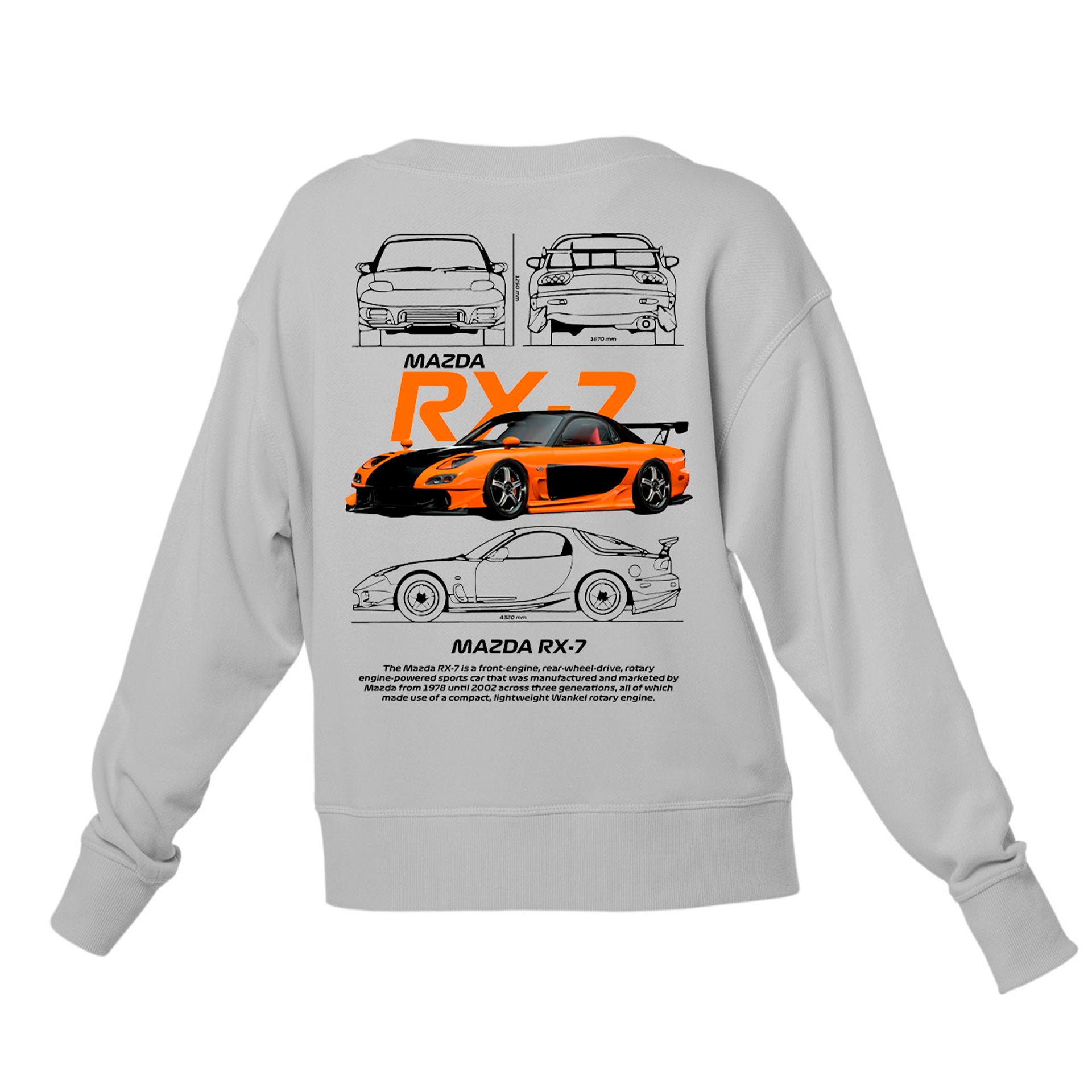 Moletom Gola Redonda Unissex MAZDA RX-7 BLACK-CINZA