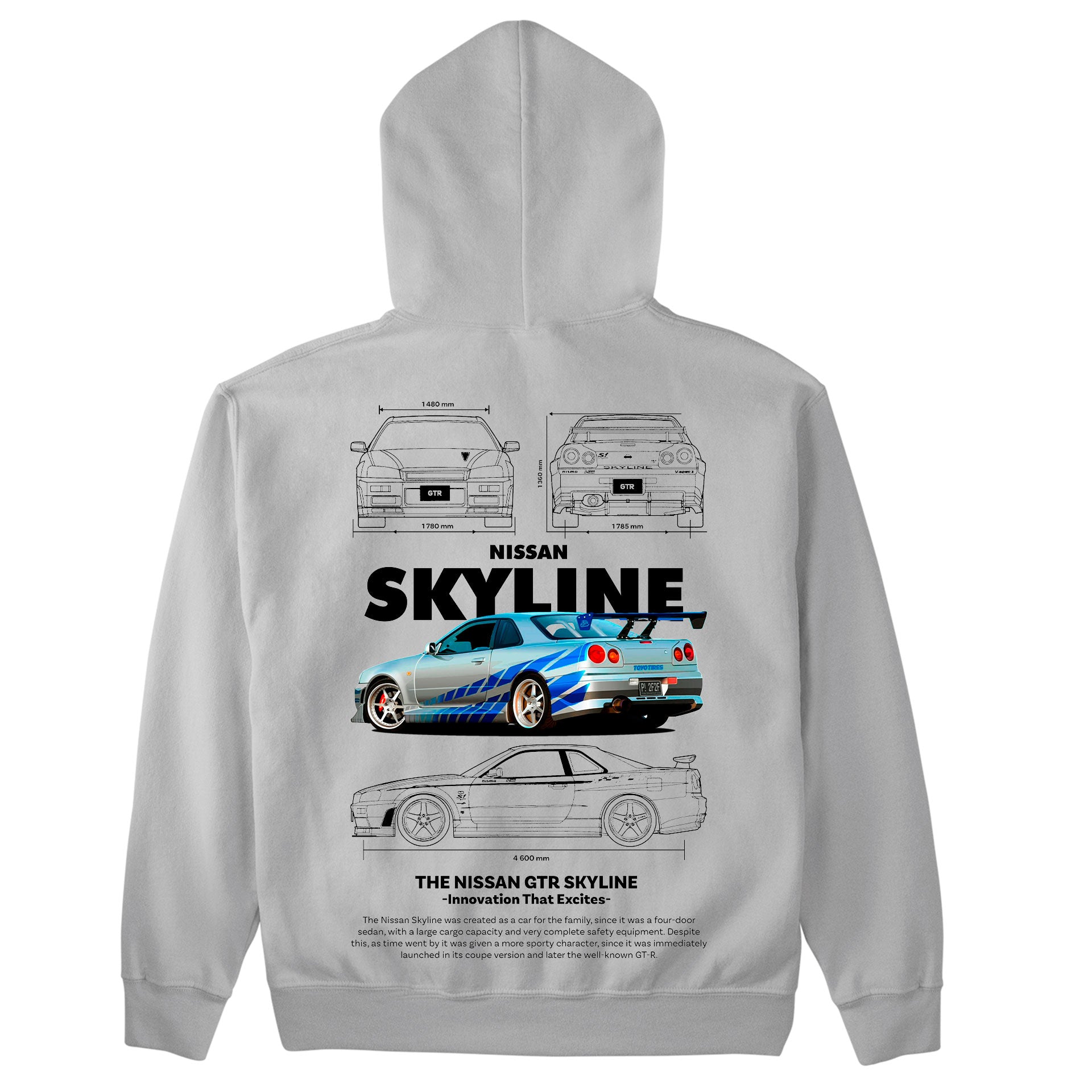 Moletom Básico Com Capuz Unissex Nissan GTR SKYLE R34 4 -2TEMPLATE white-CINZA