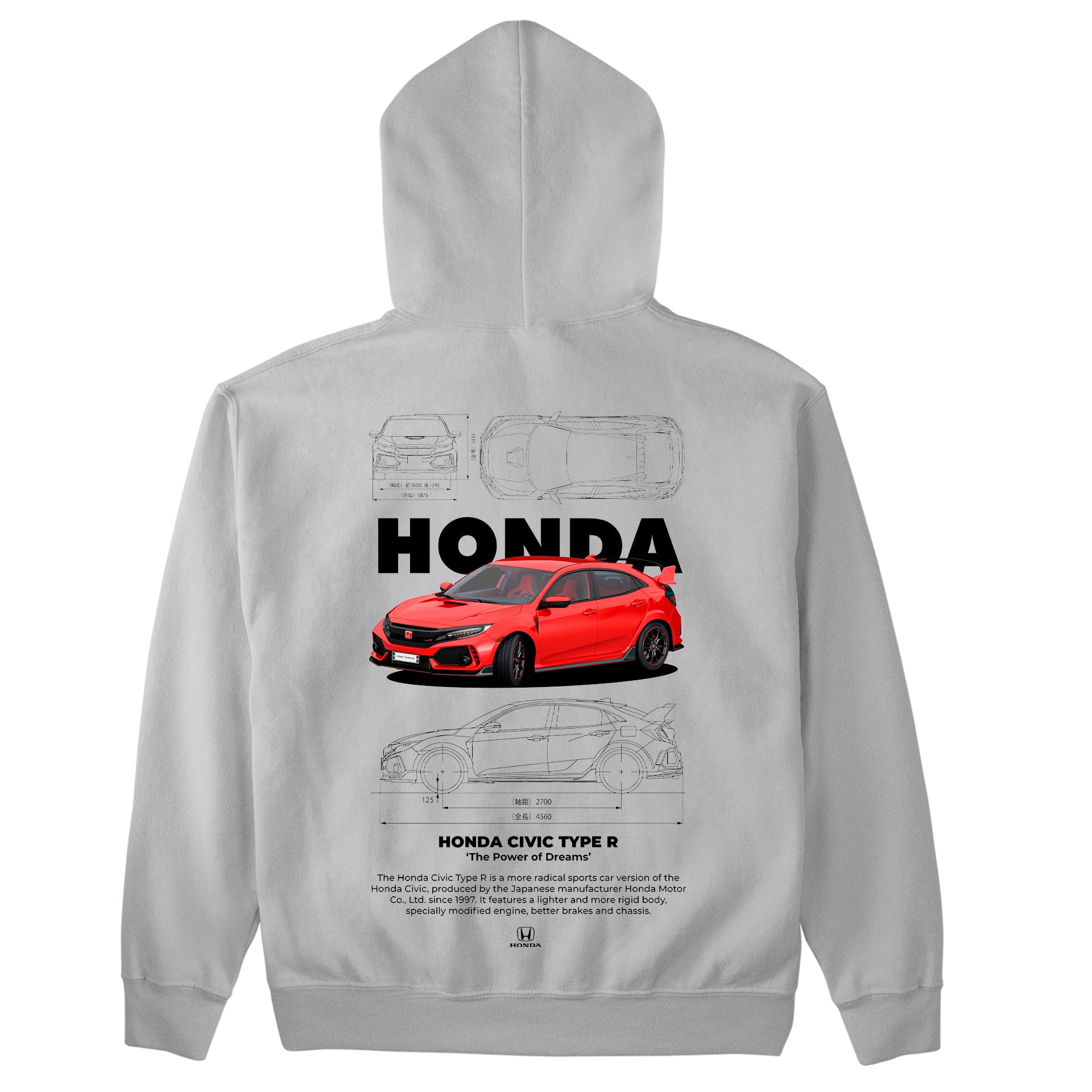 Moletom Básico Com Capuz Unissex Honda Civic Type R W-CINZA