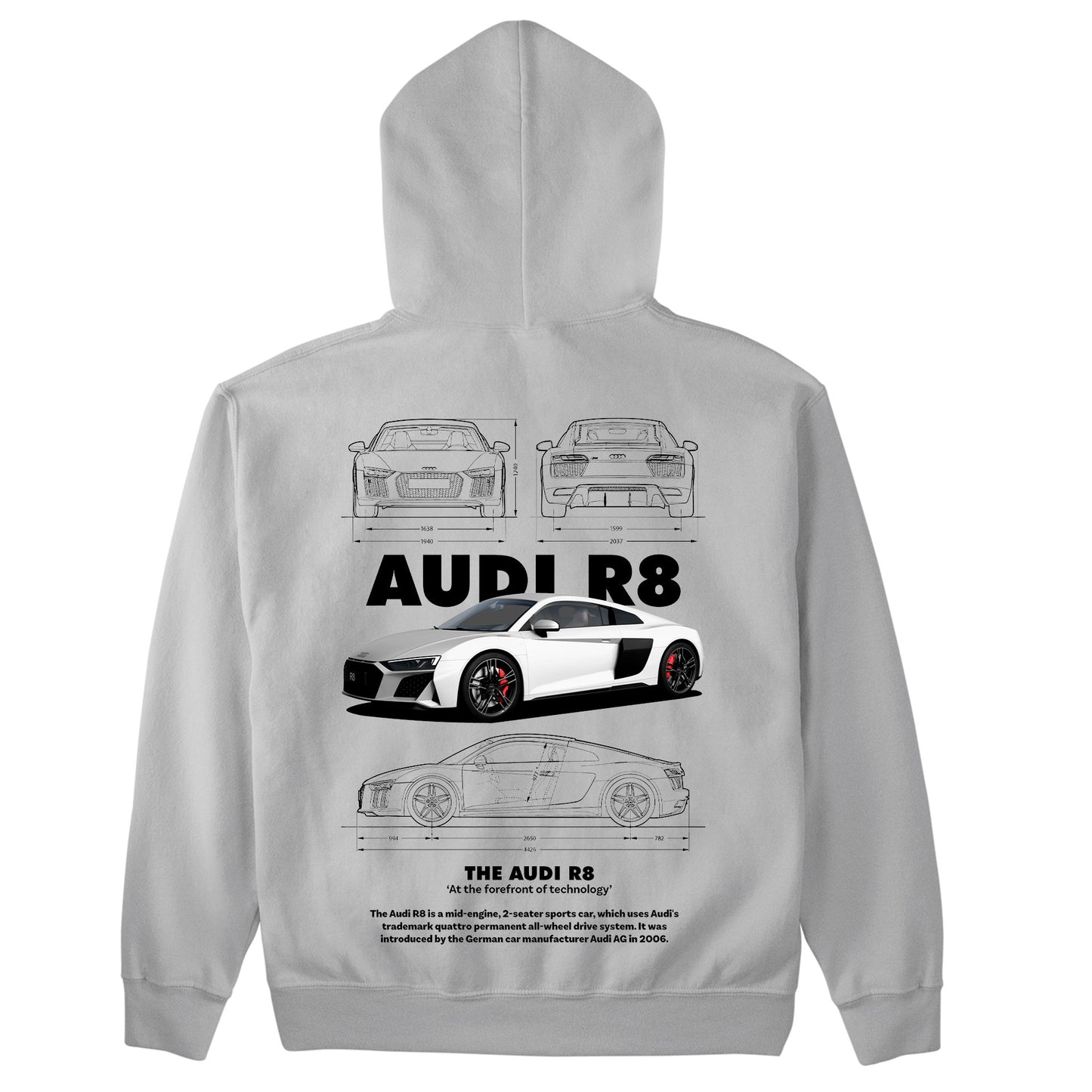 Moletom Básico Com Capuz Unissex Audi R8-CINZA