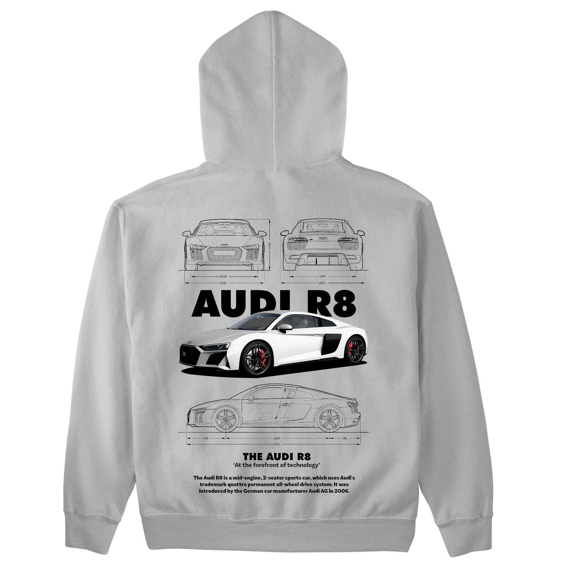 Moletom Básico Com Capuz Unissex Audi R8-CINZA
